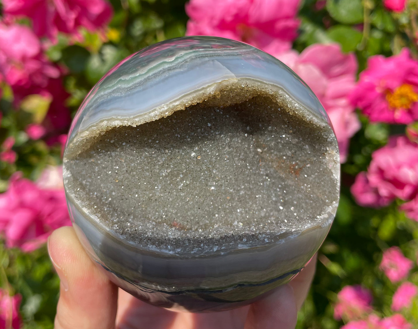Agate druzy Green Brown Sphere from Uruguay