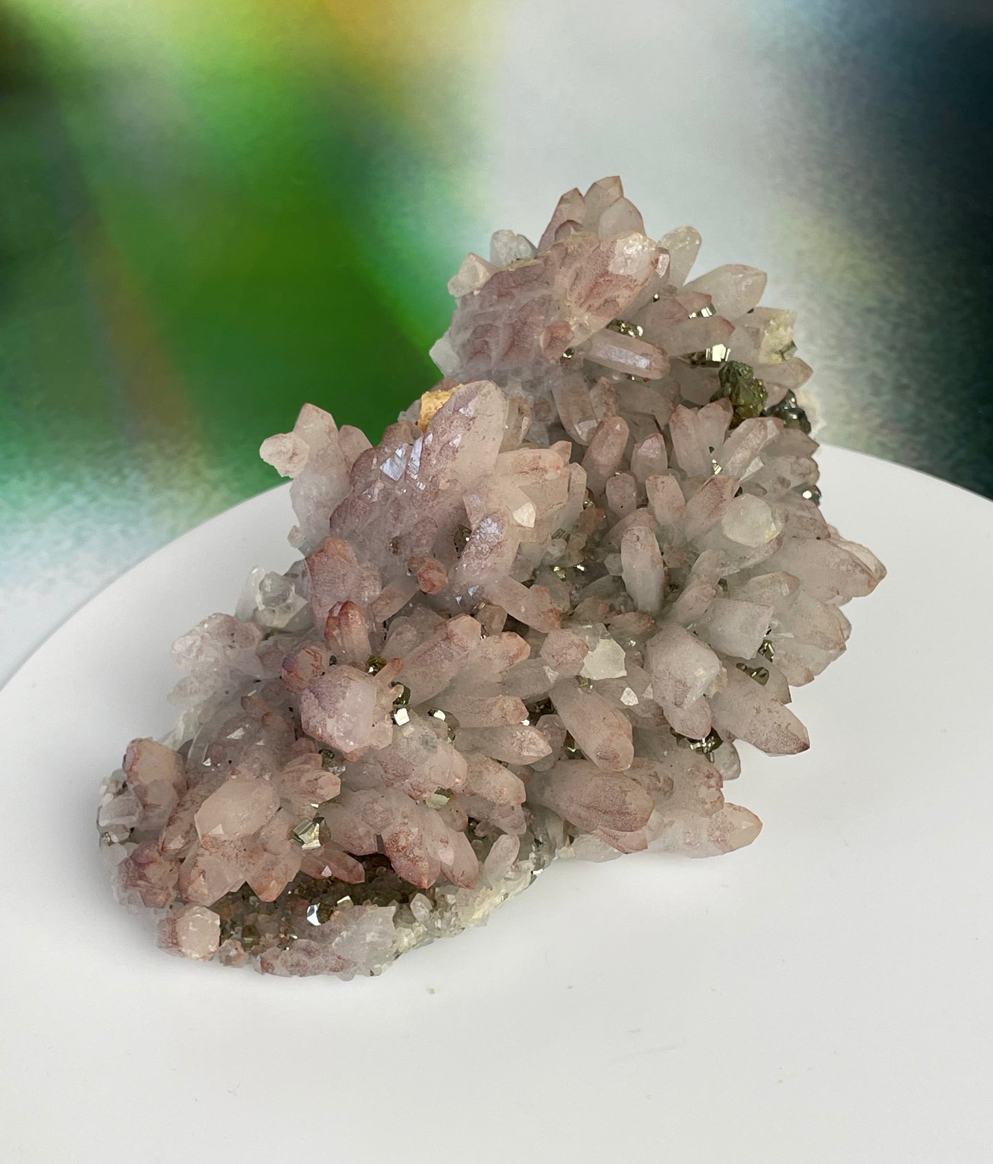 Pink Hematite Quartz Cluster with Pyrites from Hubei Province, China