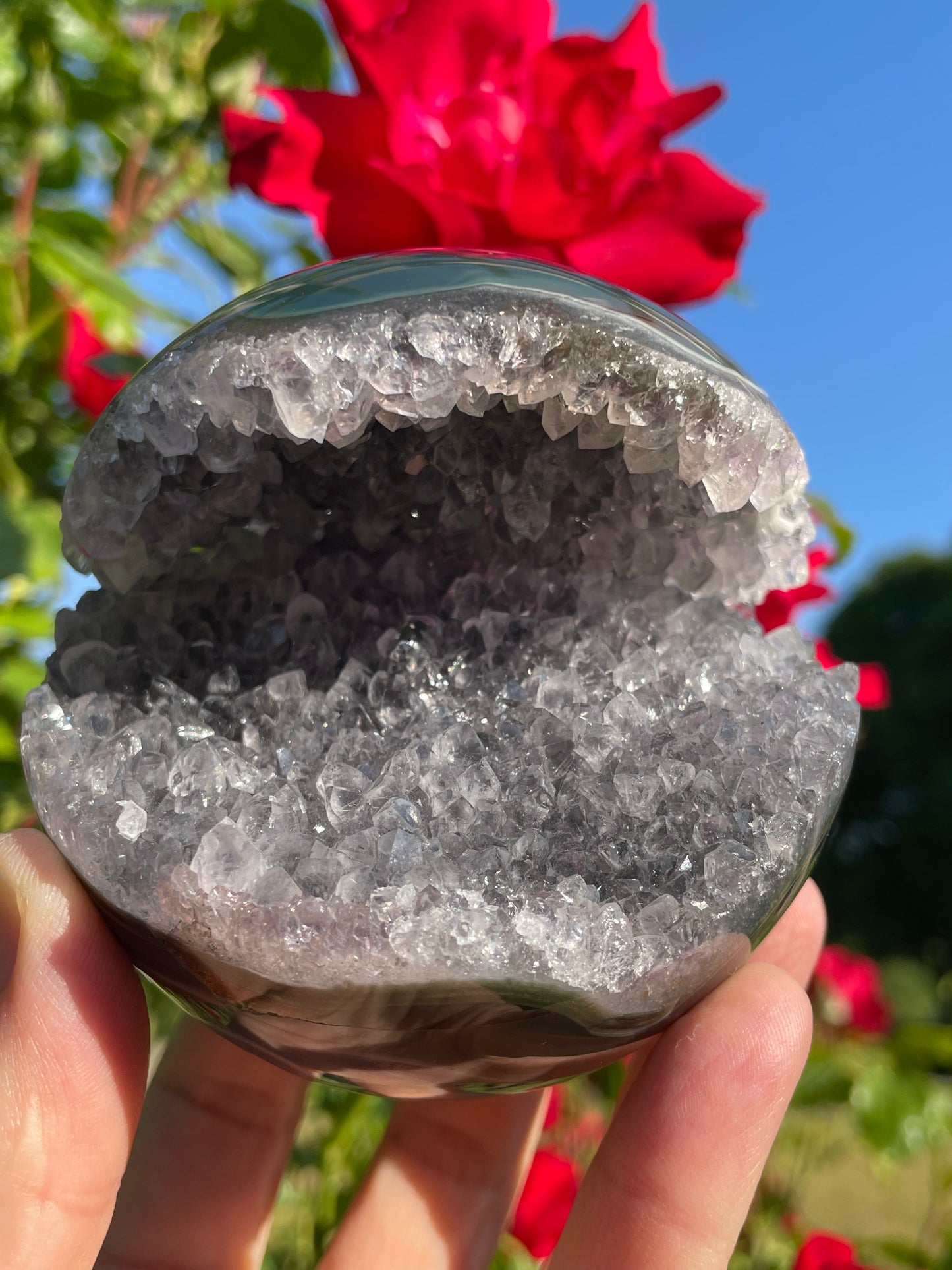 Amethyst Druzy with Green Agate Sphere from Uruguay Large