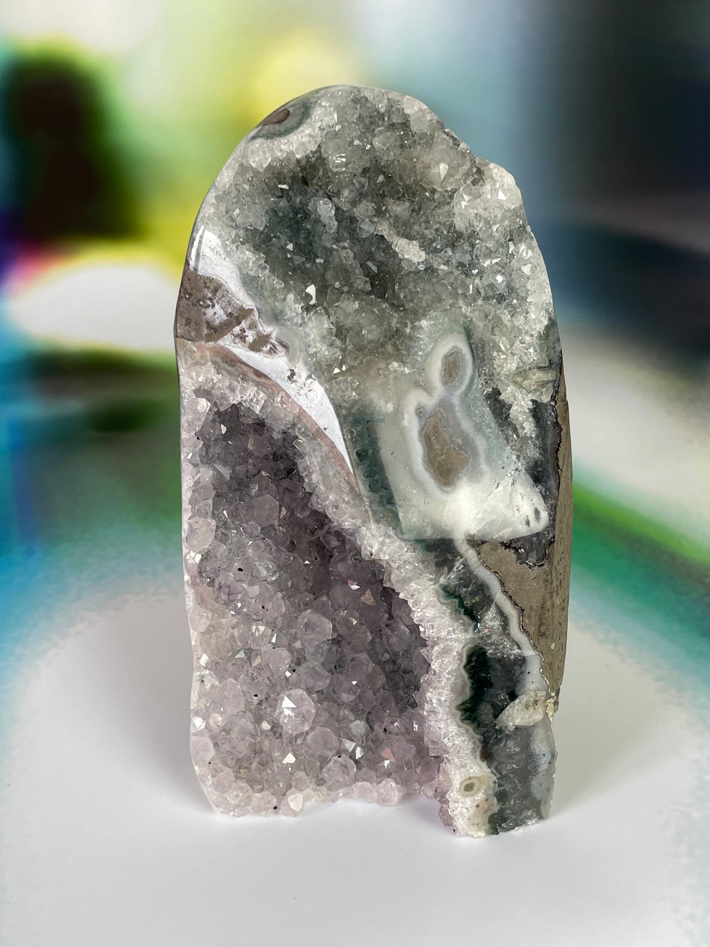 Amethyst Lavender and Green Geode Cut Base from Uruguay