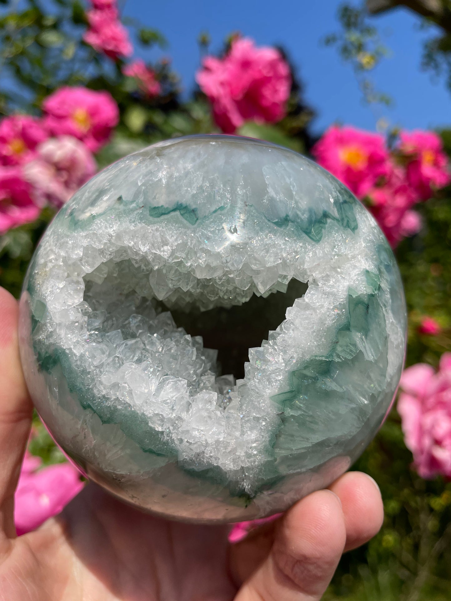 Amethyst Druzy Green with Agate Sphere from Uruguay Large