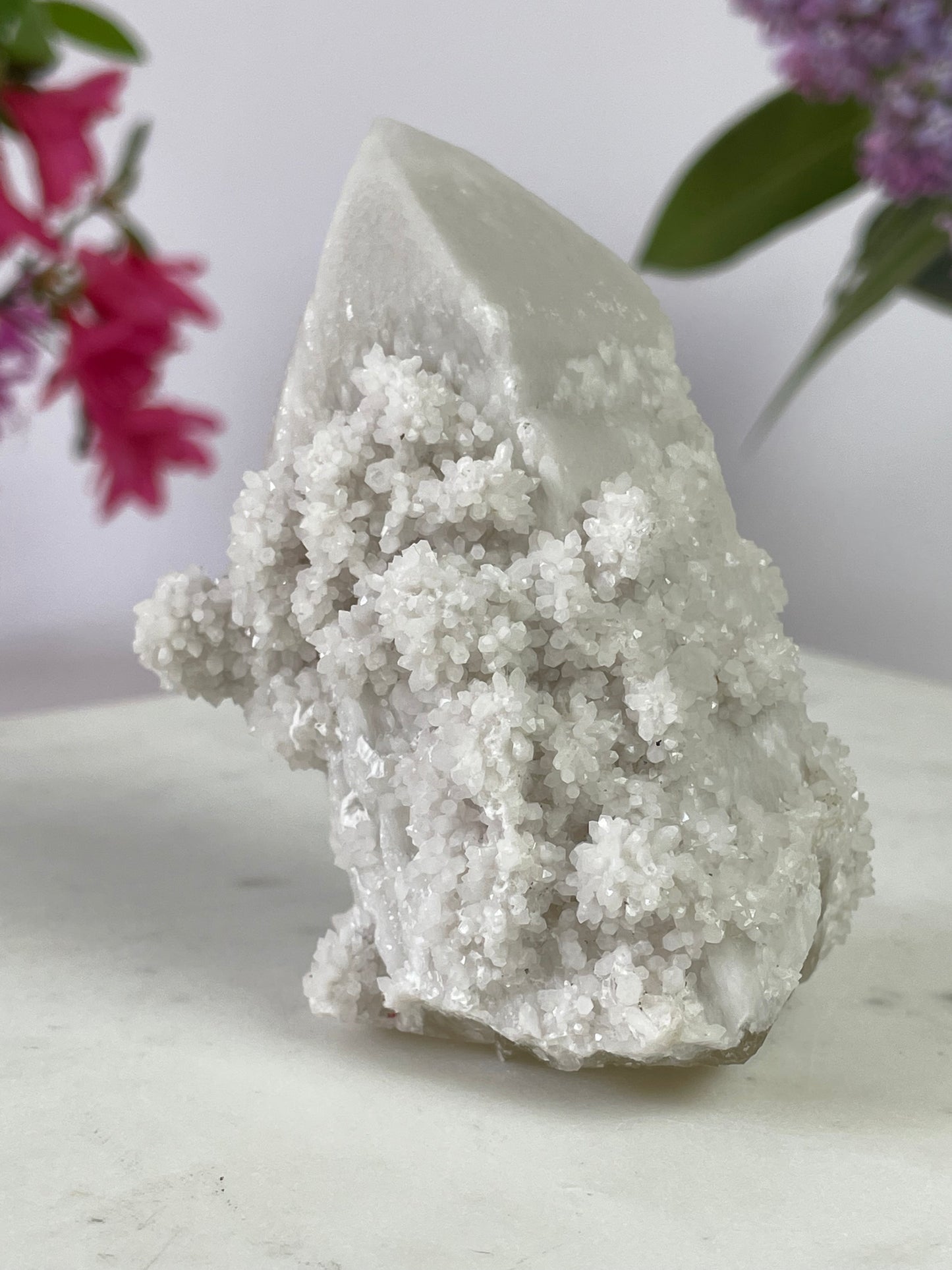 Candle Quartz Point with Calcite Flowers from Inner Mongolia