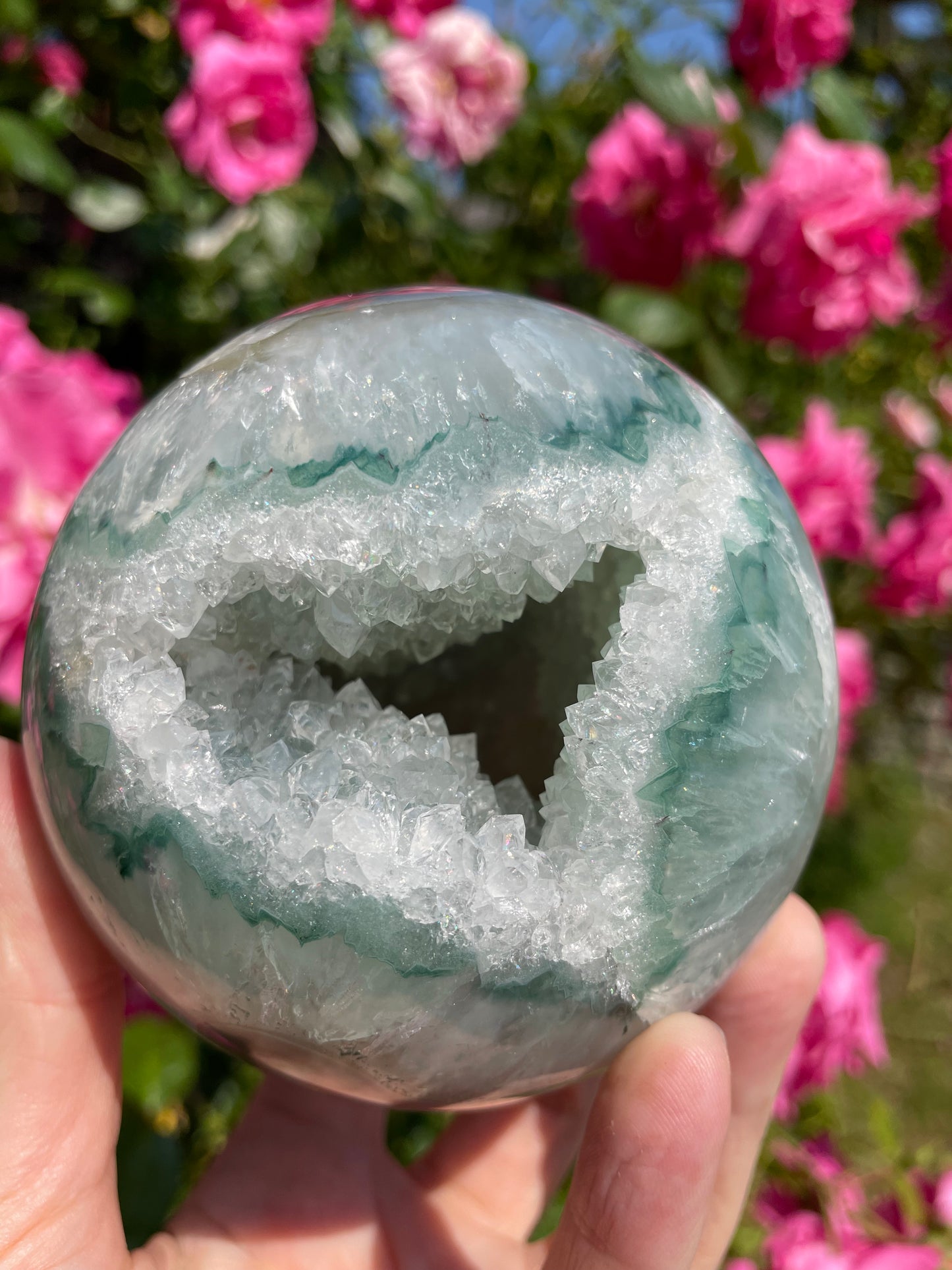 Amethyst Druzy Green with Agate Sphere from Uruguay Large