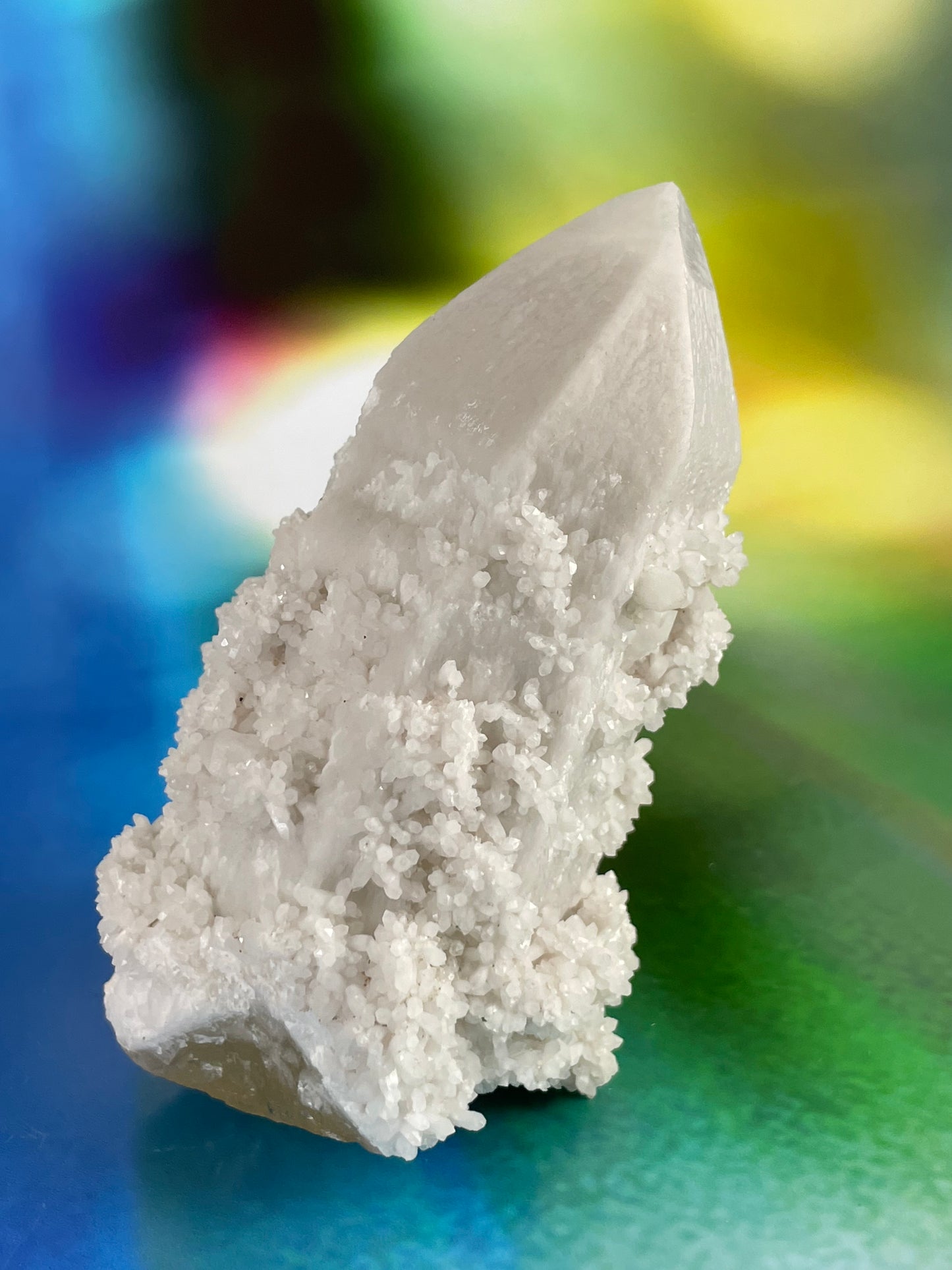 Candle Quartz Point with Calcite Flowers from Inner Mongolia