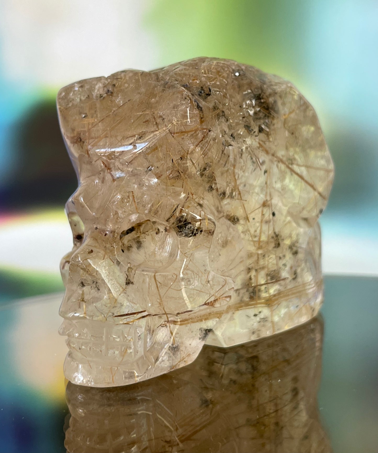 Gold Rutile Quartz Crystal Skull