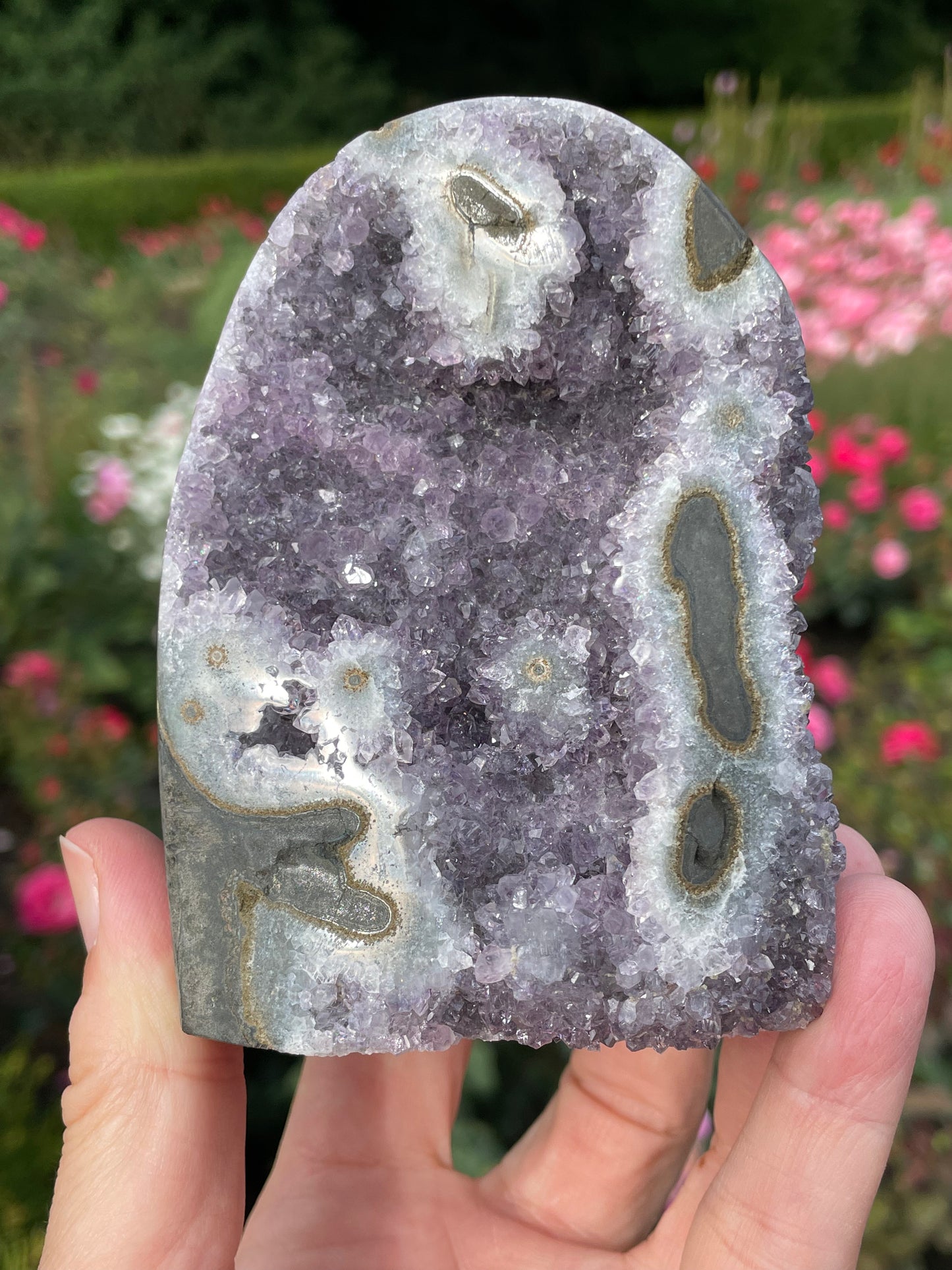 Amethyst Cut Base with Stalactite Eyes from Uruguay