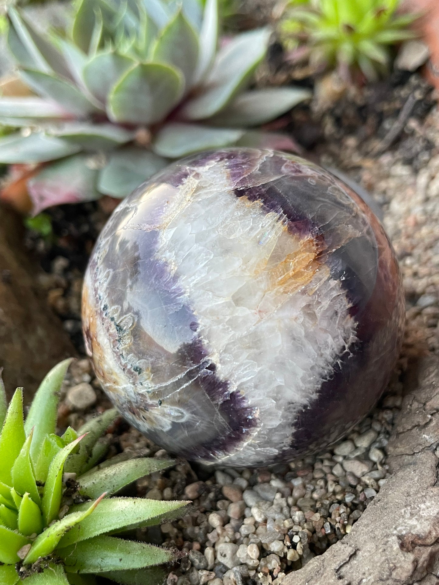 Amethyst Chevron Sphere with Angel Holder