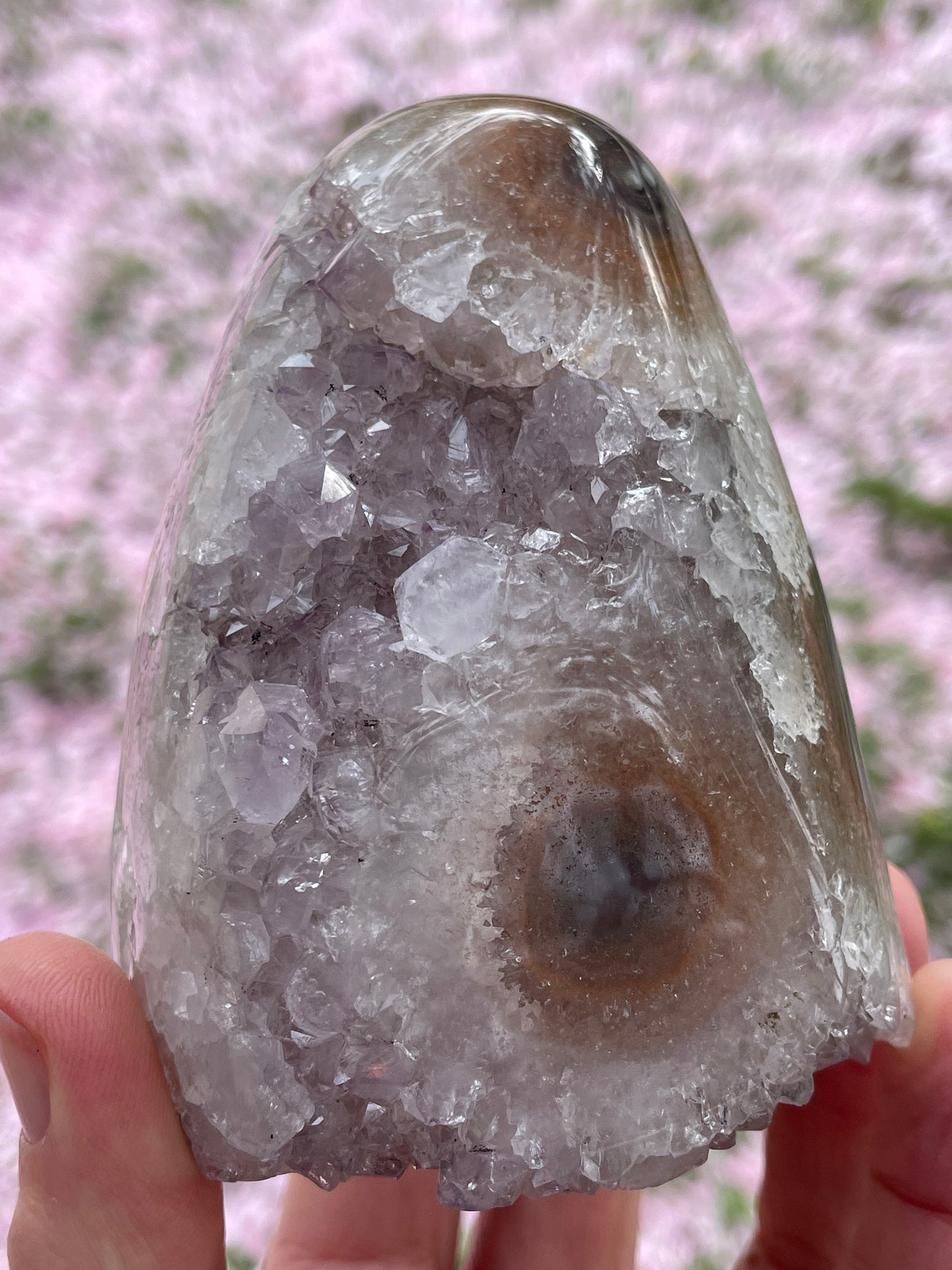 Amethyst Agate Druzy Pink Lavender Cut Base Geode from Uruguay