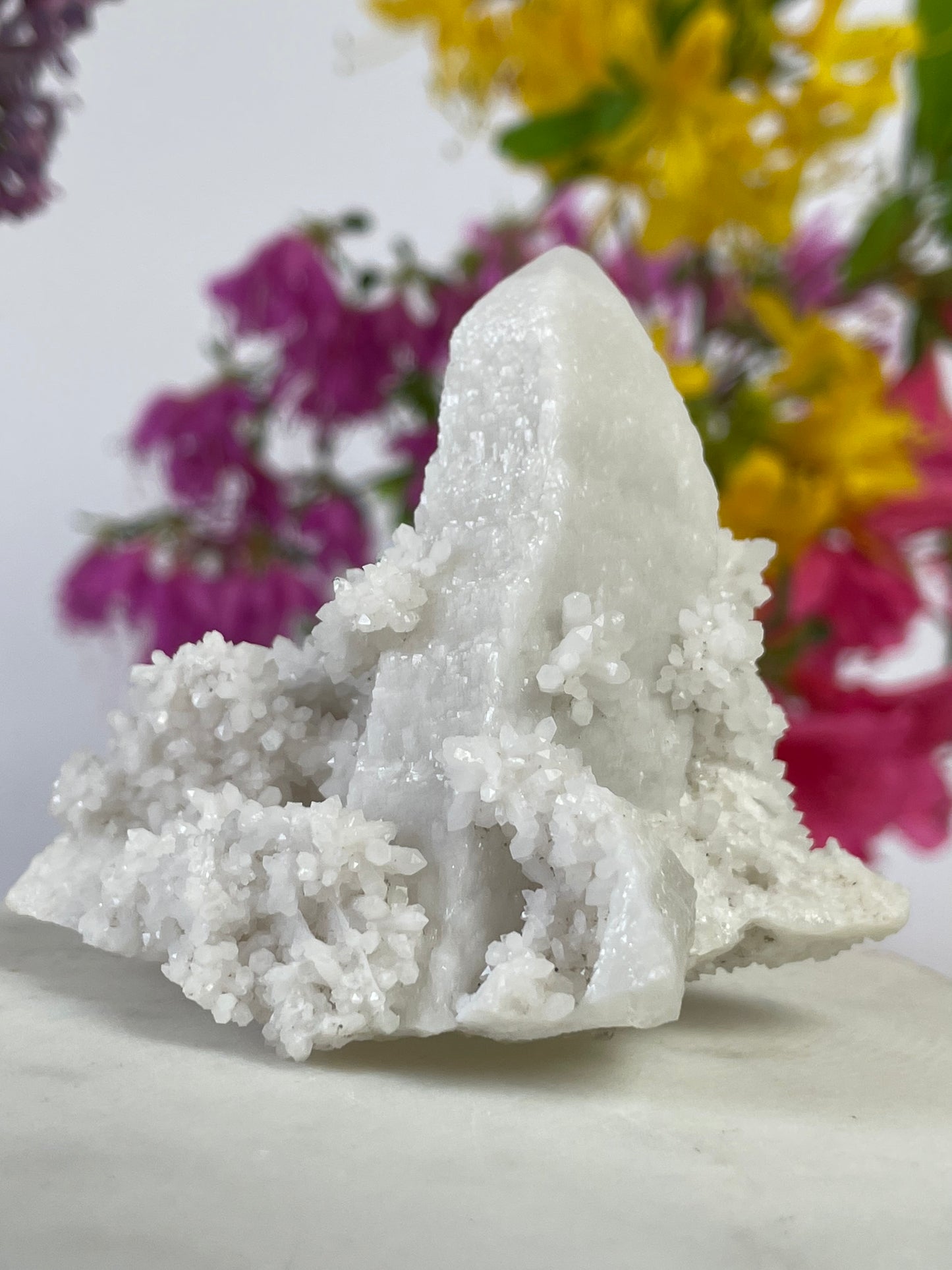 Candle Quartz with Calcite Flower Buds from Inner Mongolia