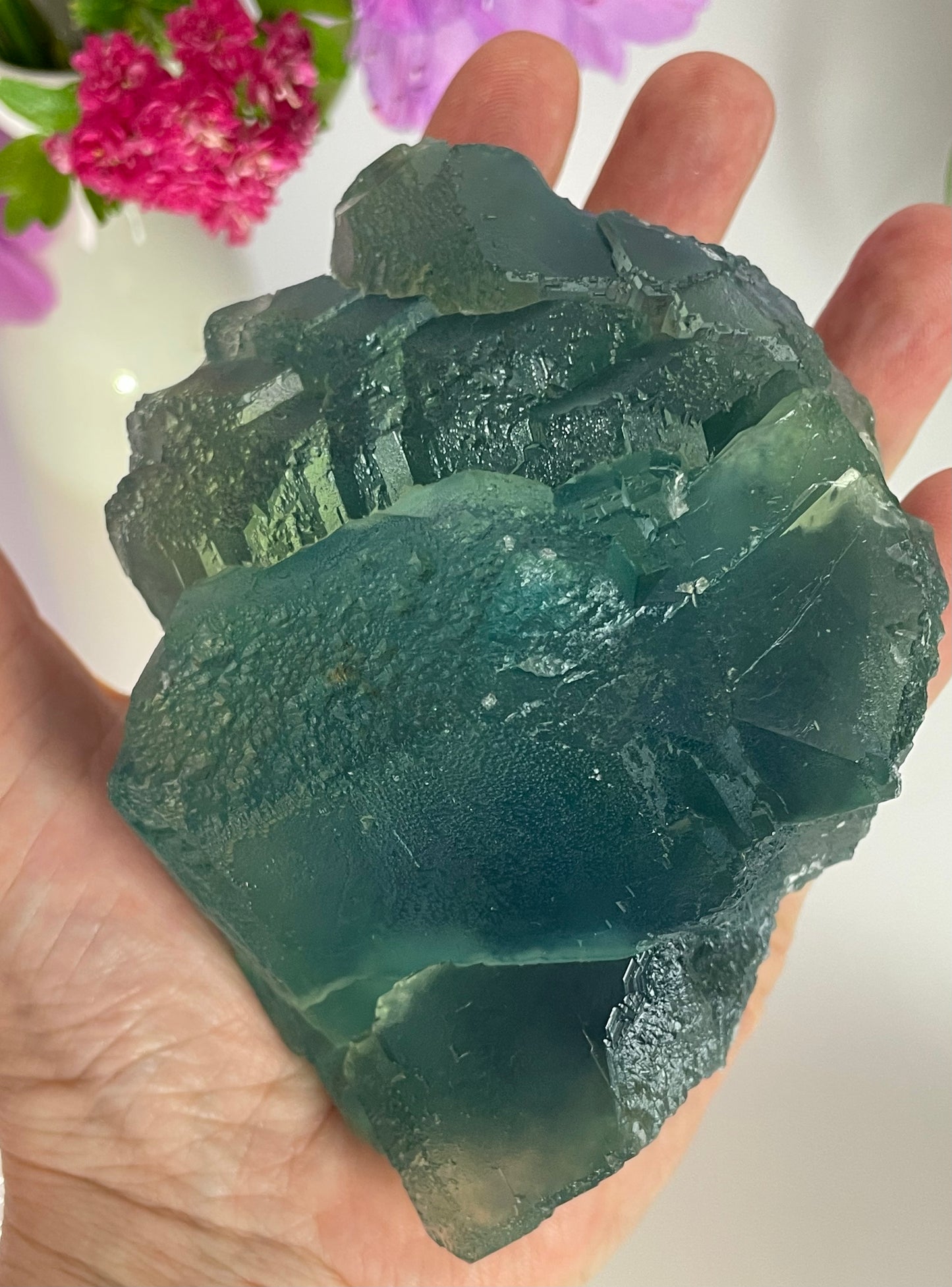 Fluorite Stepped Aqua Green Crystal Cluster from Hunan Province, China