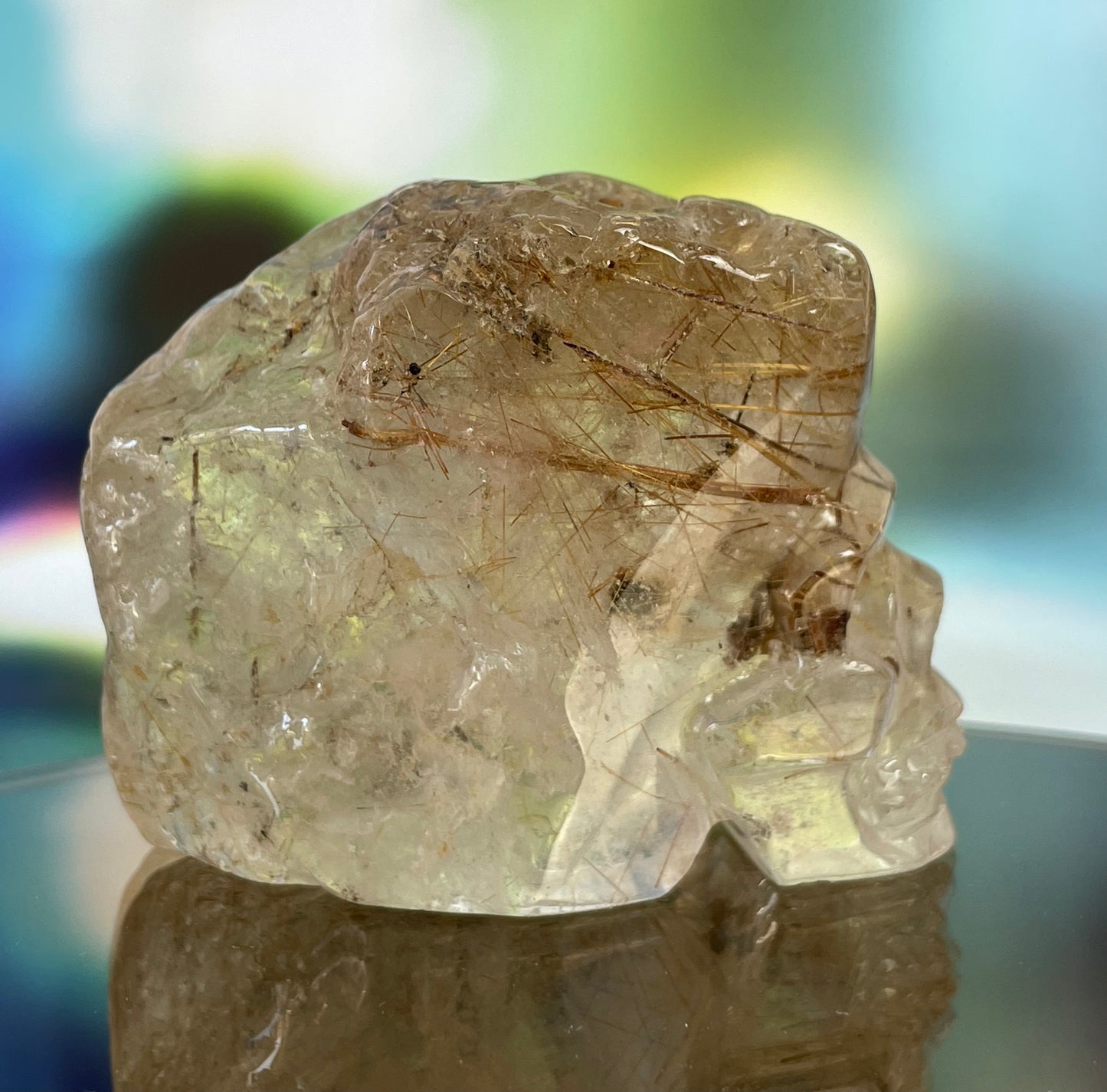 Gold Rutile Quartz Crystal Skull