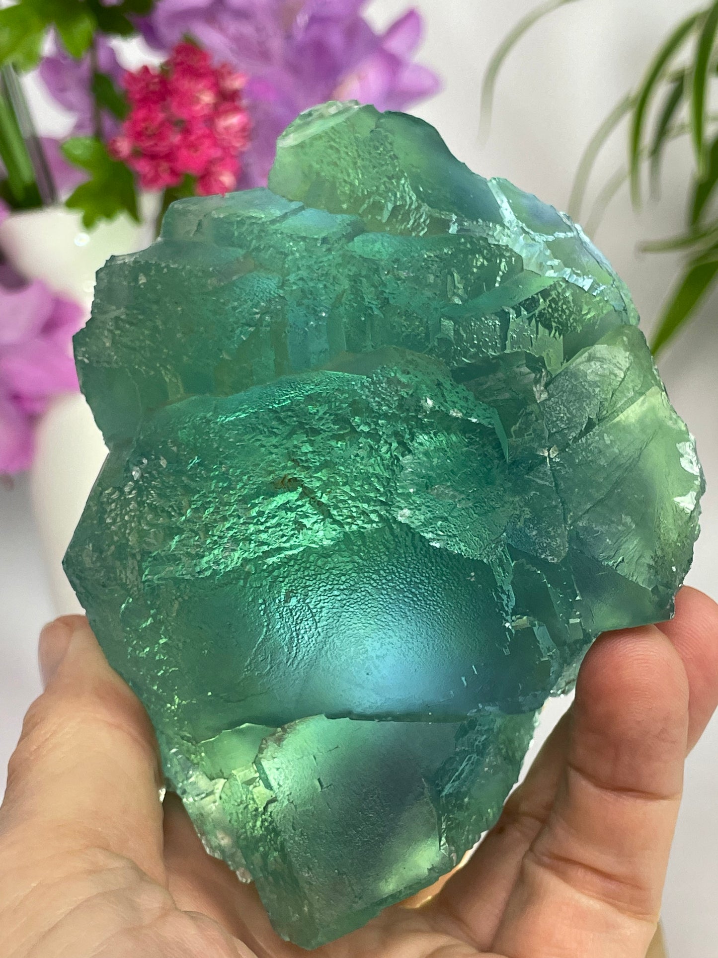 Fluorite Stepped Aqua Green Crystal Cluster from Hunan Province, China