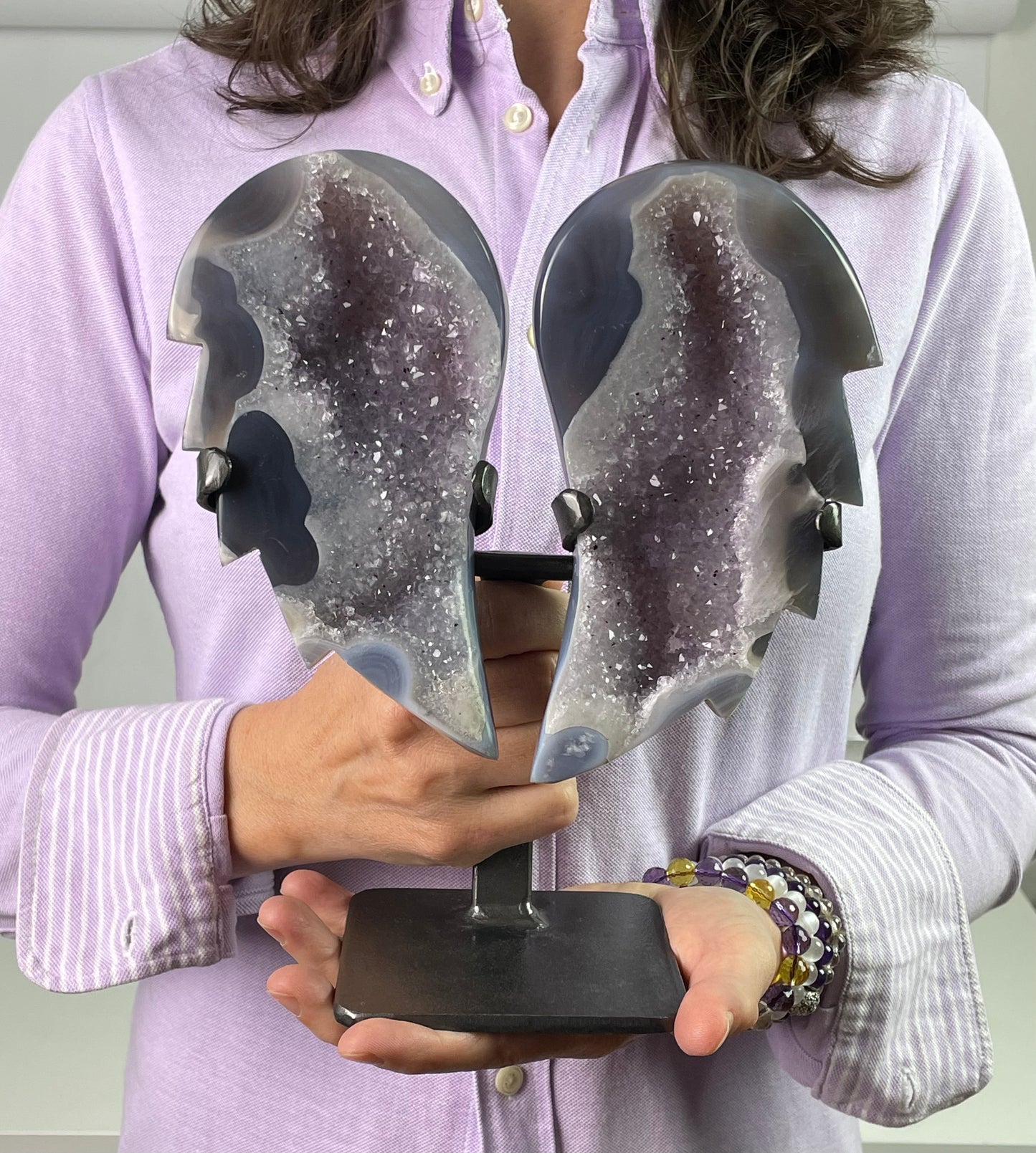 Amethyst Agate Druzy Angel Wings on Stand from Uruguay