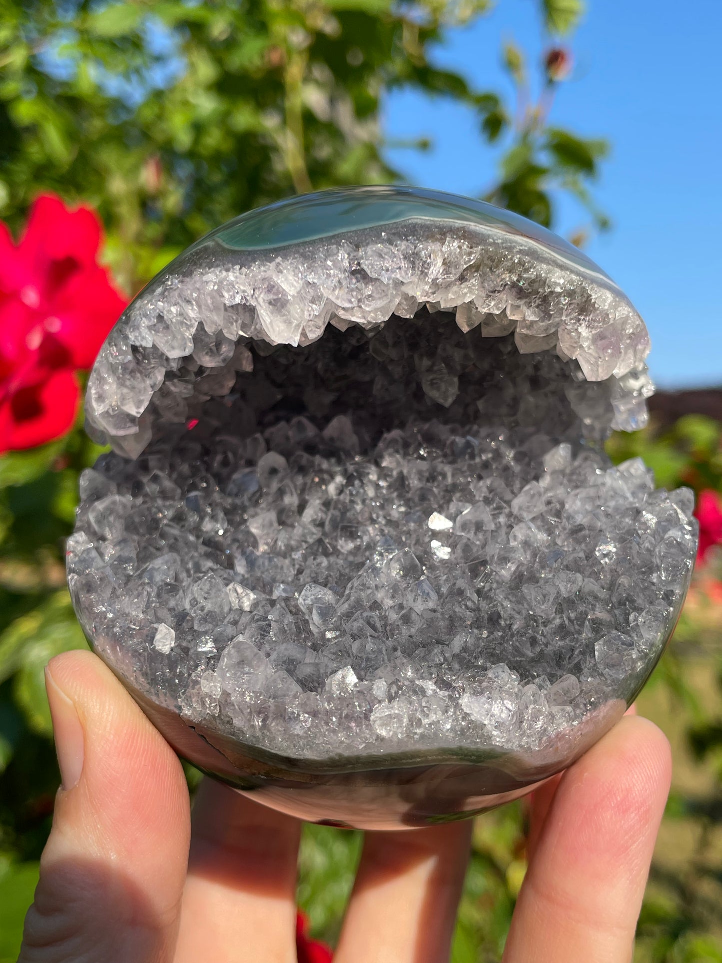 Amethyst Druzy with Green Agate Sphere from Uruguay Large