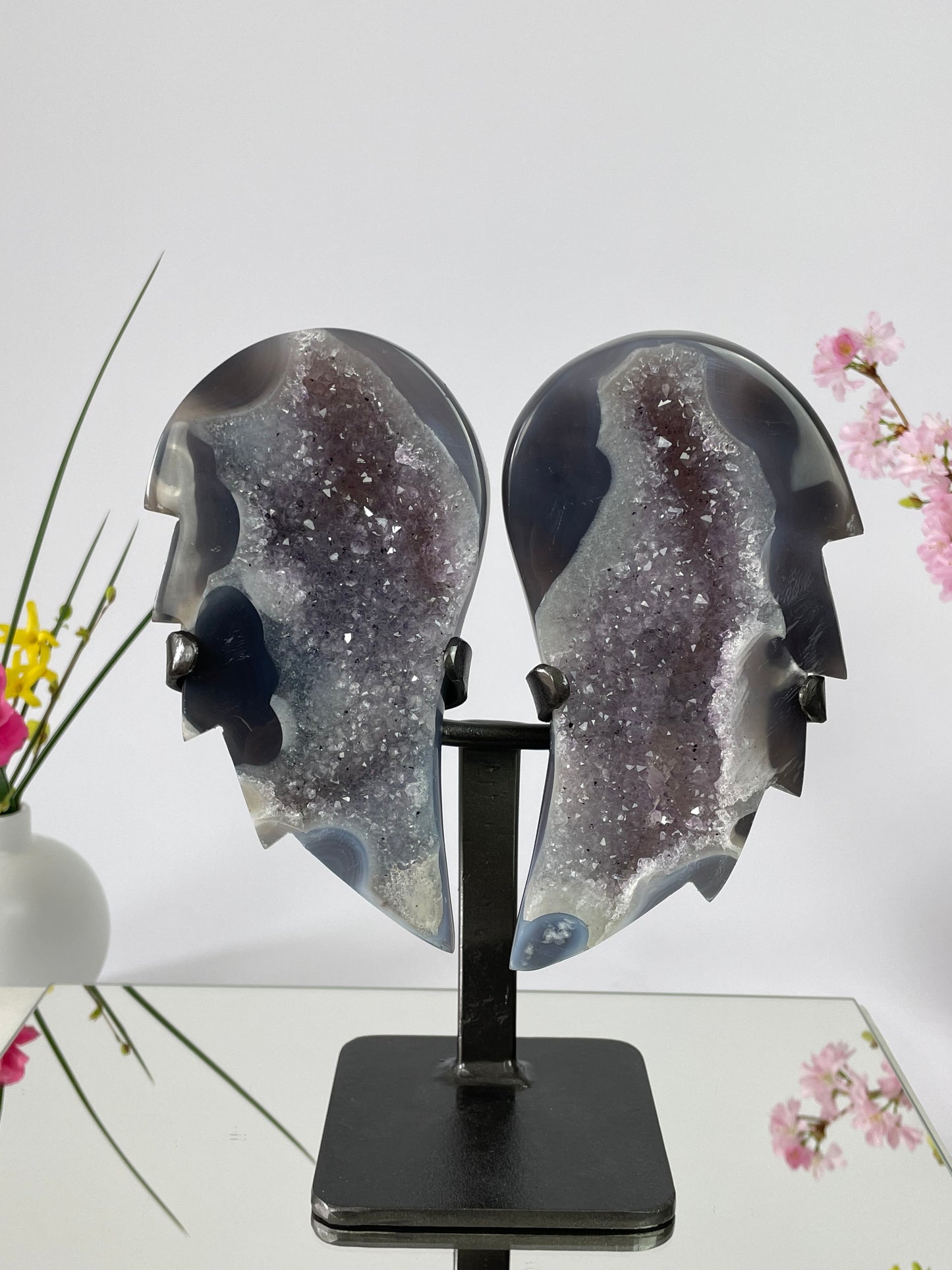 Amethyst Agate Druzy Angel Wings on Stand from Uruguay