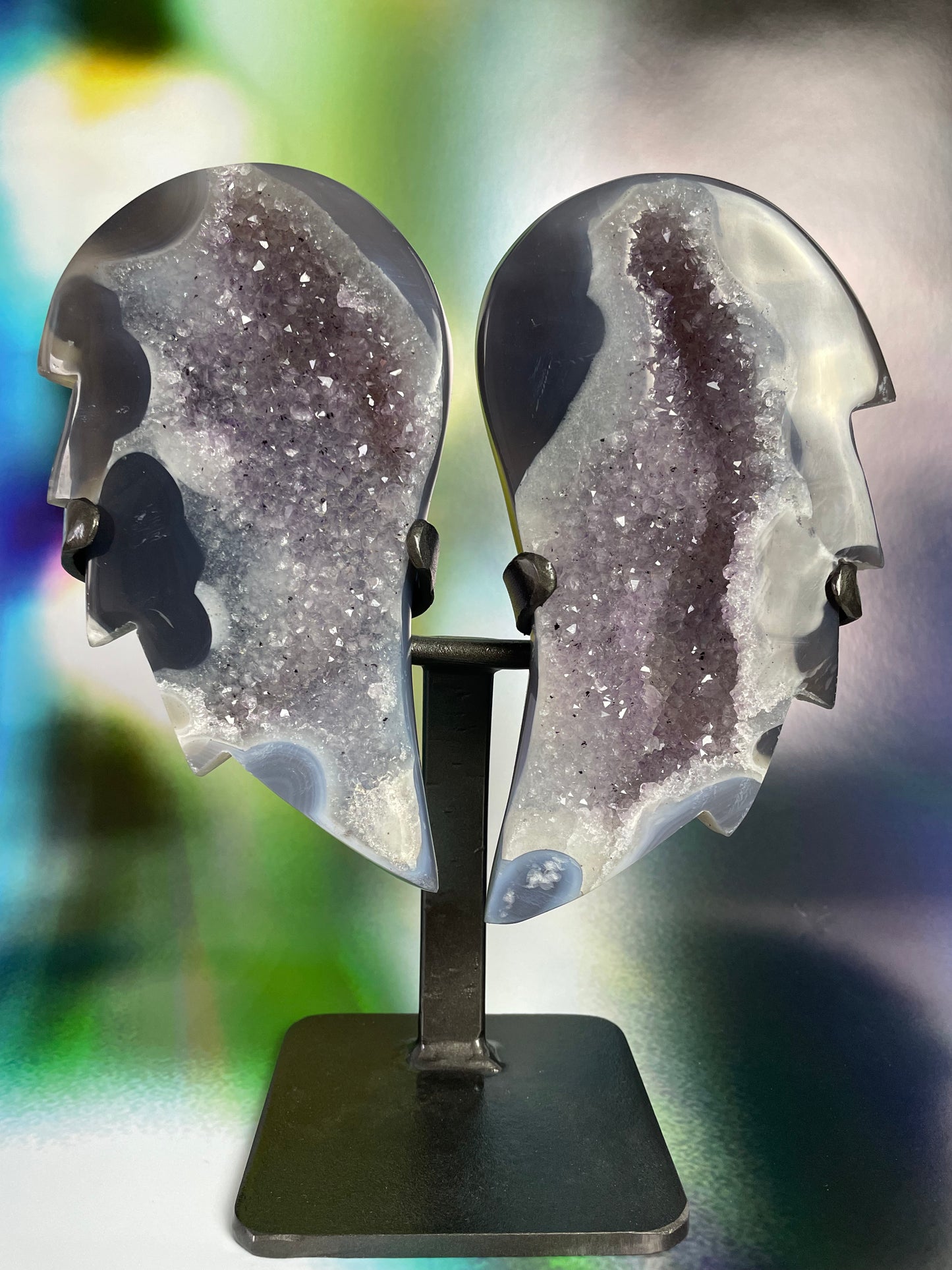 Amethyst Agate Druzy Angel Wings on Stand from Uruguay
