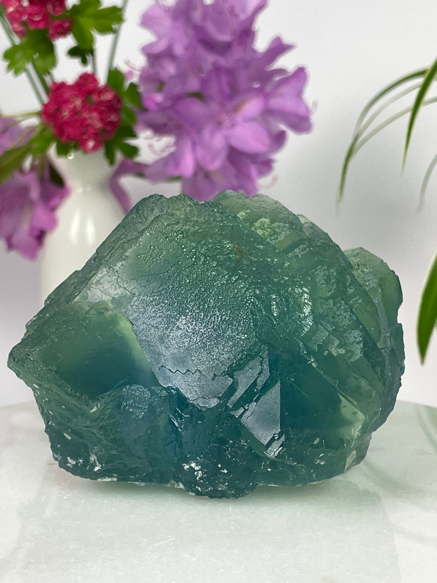 Fluorite Stepped Aqua Green Crystal Cluster from Hunan Province, China