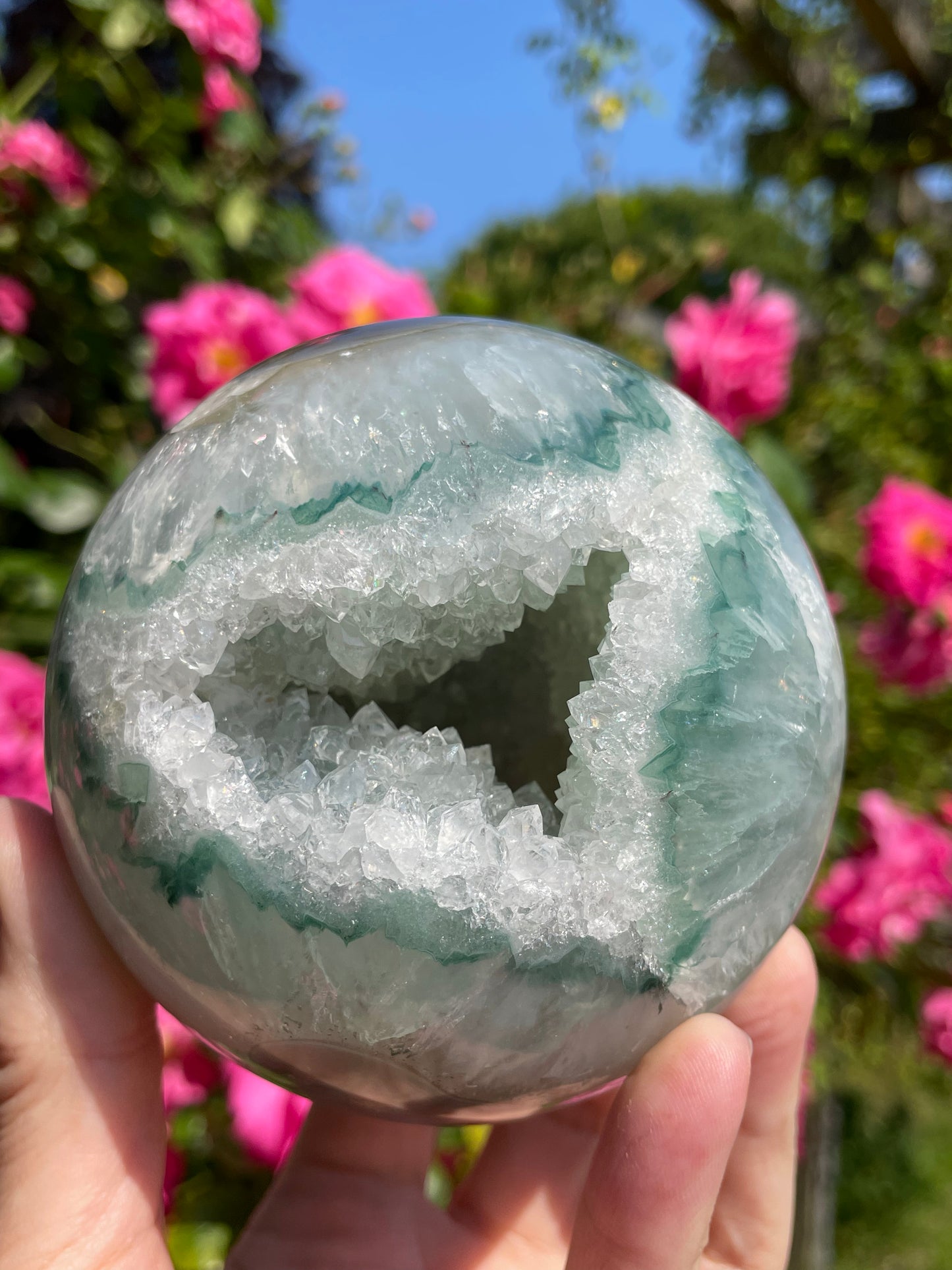 Amethyst Druzy Green with Agate Sphere from Uruguay Large
