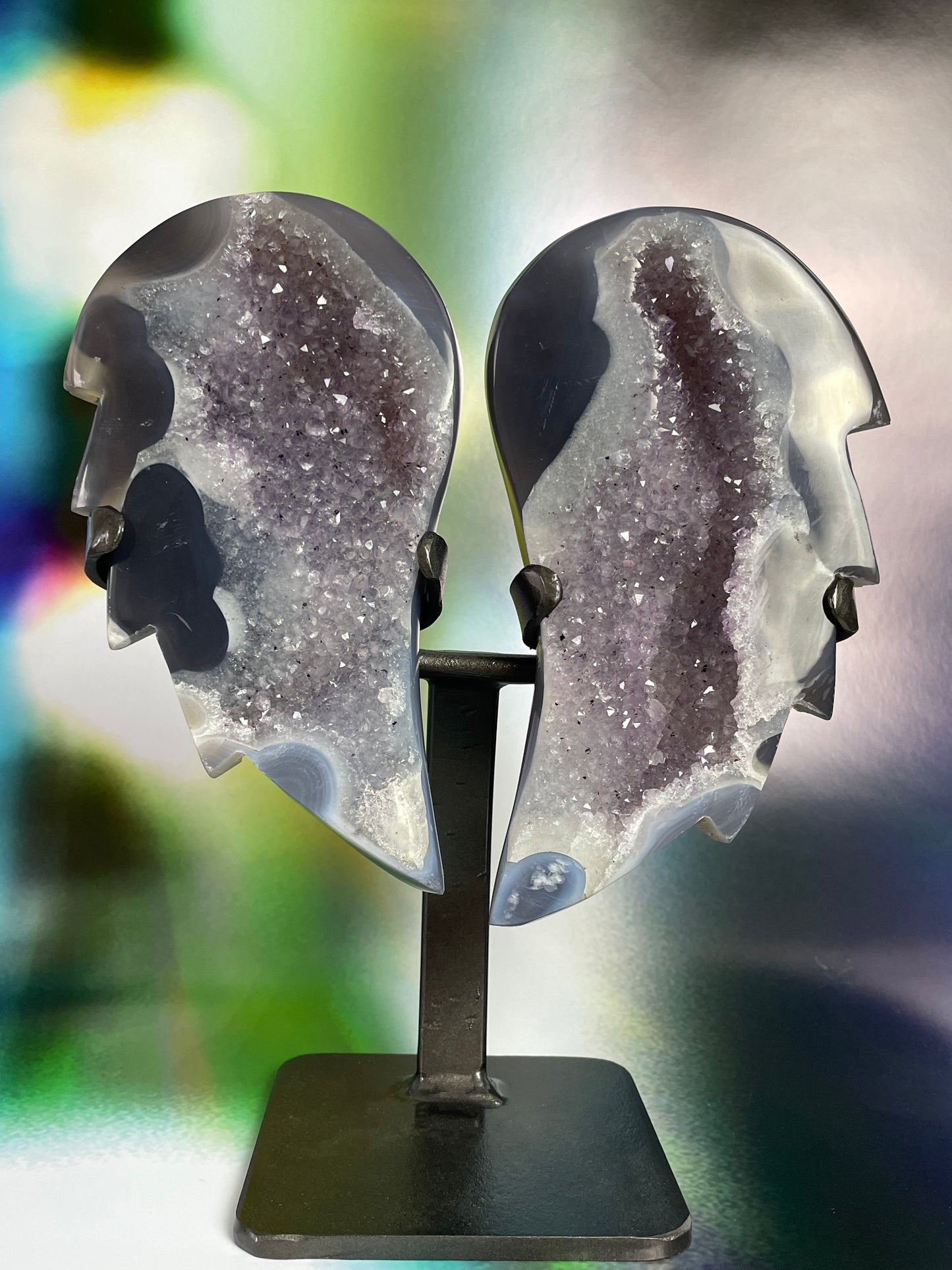 Amethyst Agate Druzy Angel Wings on Stand from Uruguay