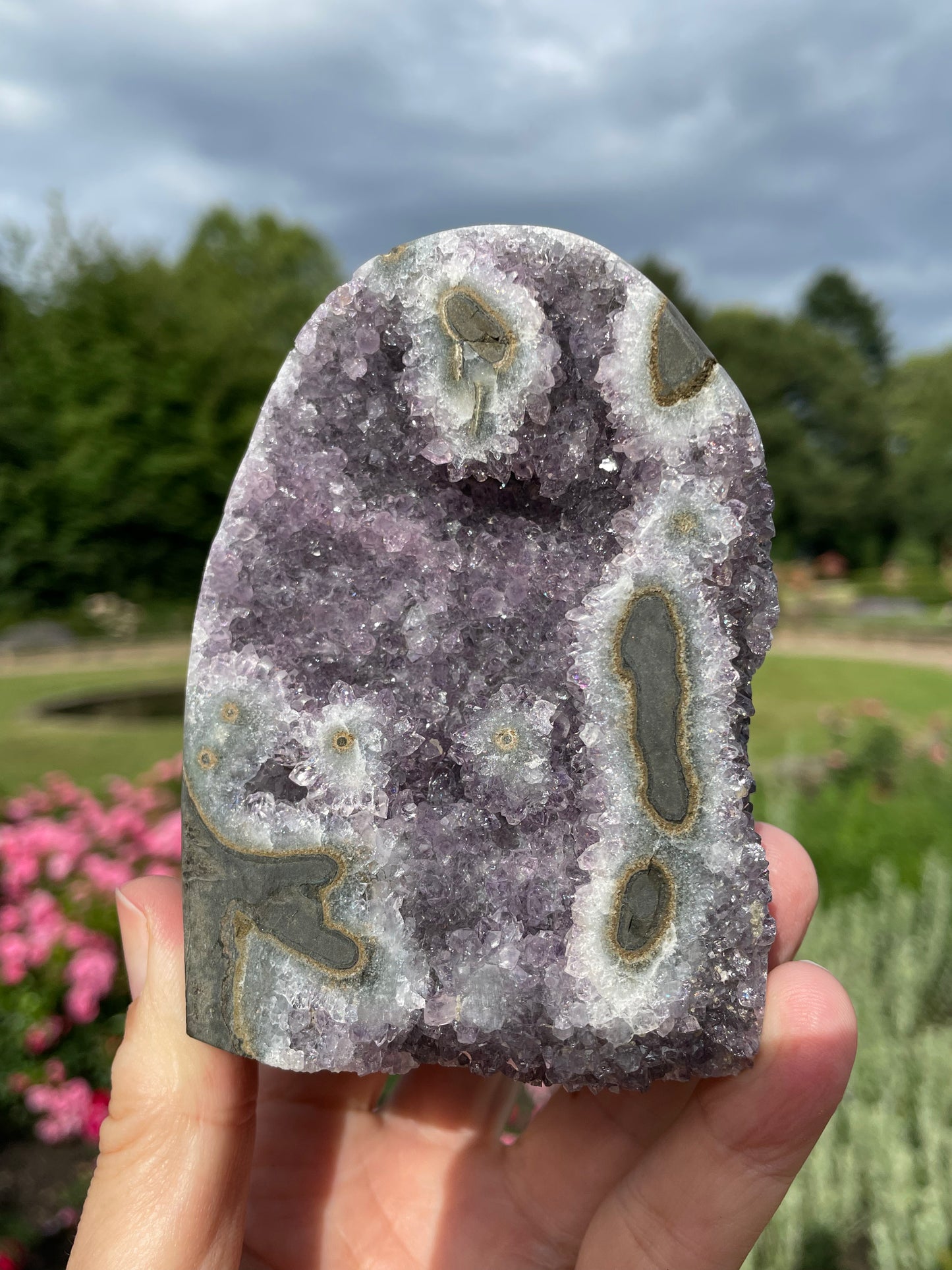 Amethyst Cut Base with Stalactite Eyes from Uruguay