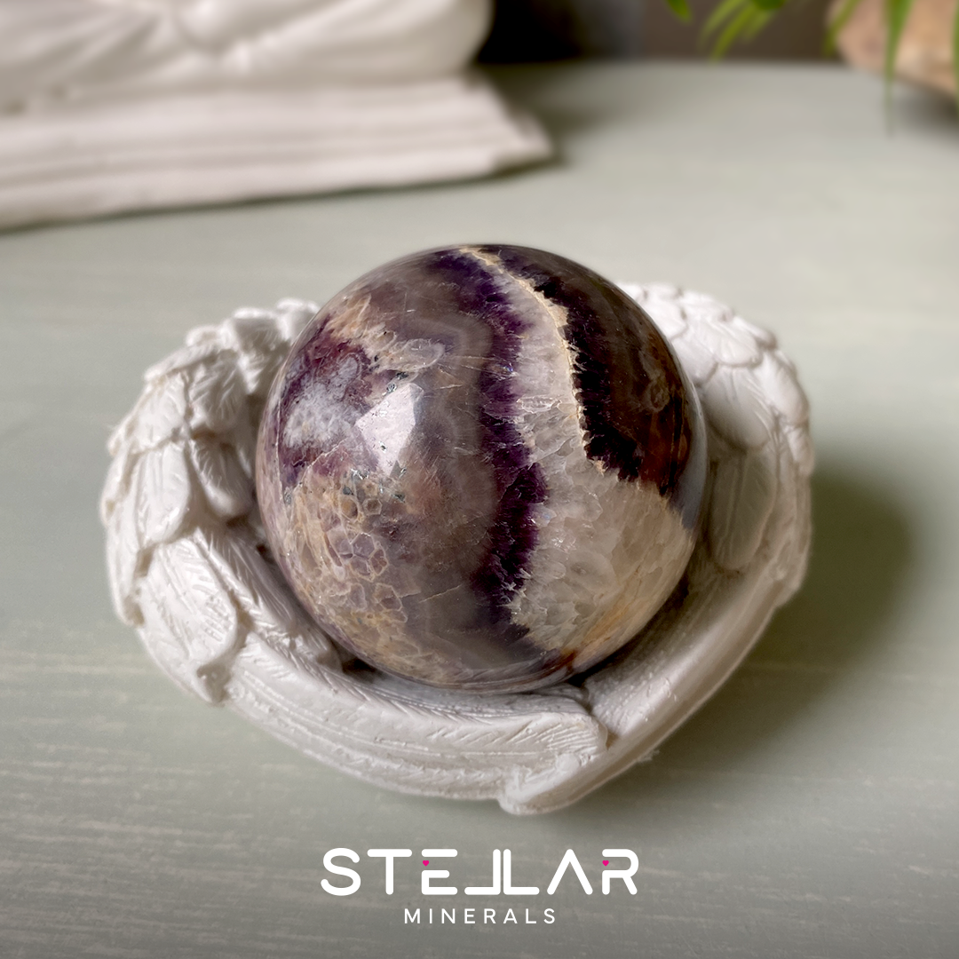 Amethyst Chevron Sphere with Angel Holder