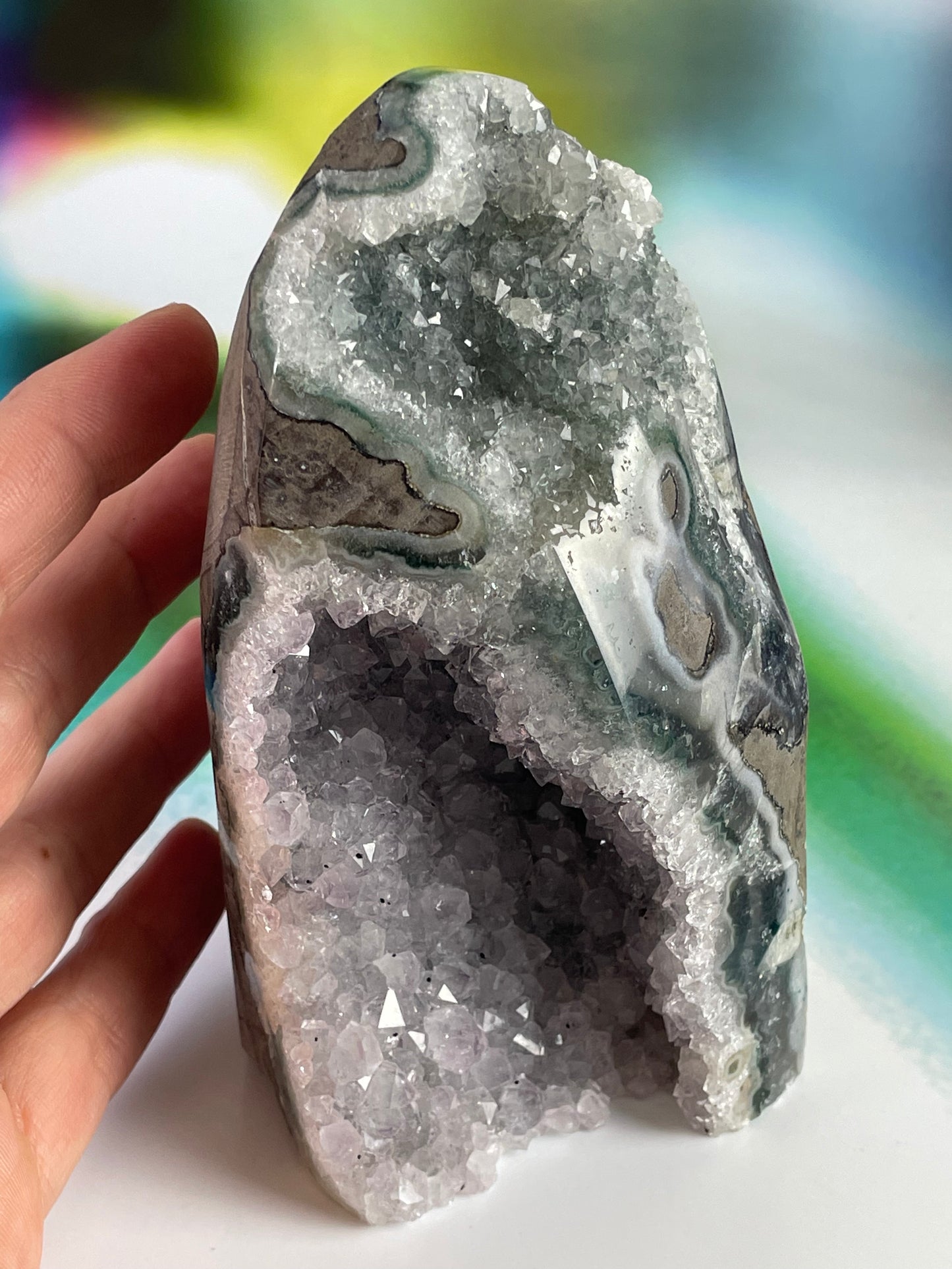 Amethyst Lavender and Green Geode Cut Base from Uruguay