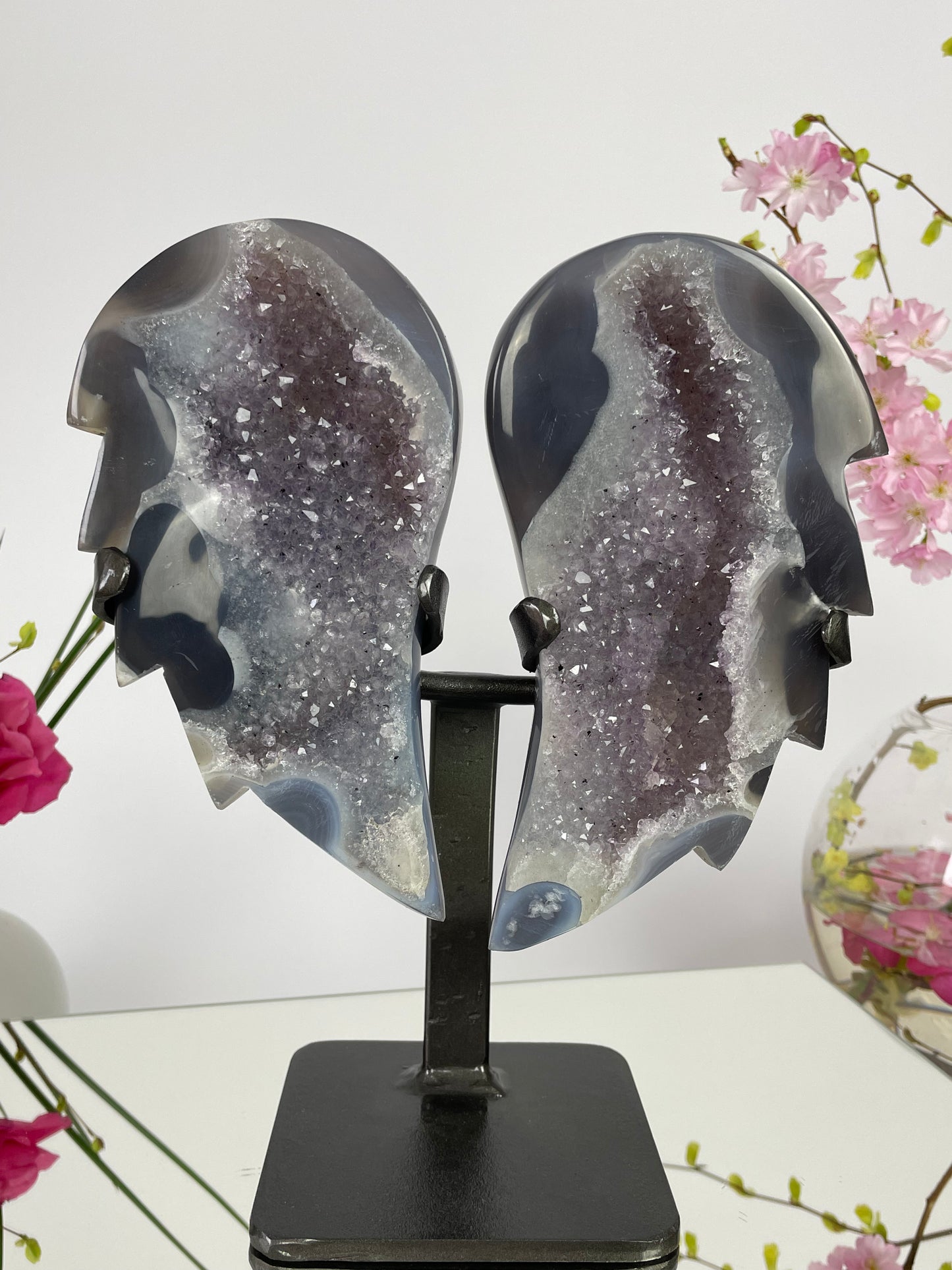 Amethyst Agate Druzy Angel Wings on Stand from Uruguay
