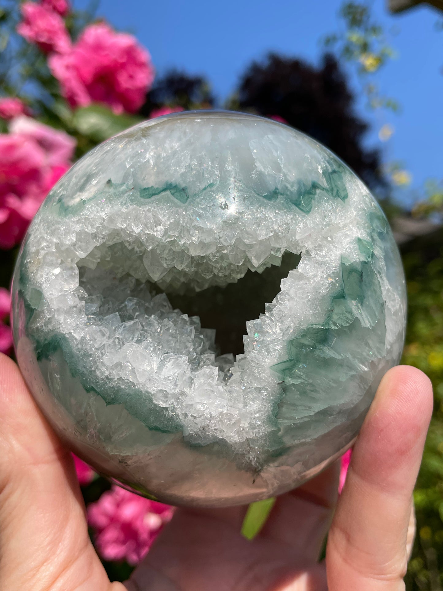 Amethyst Druzy Green with Agate Sphere from Uruguay Large