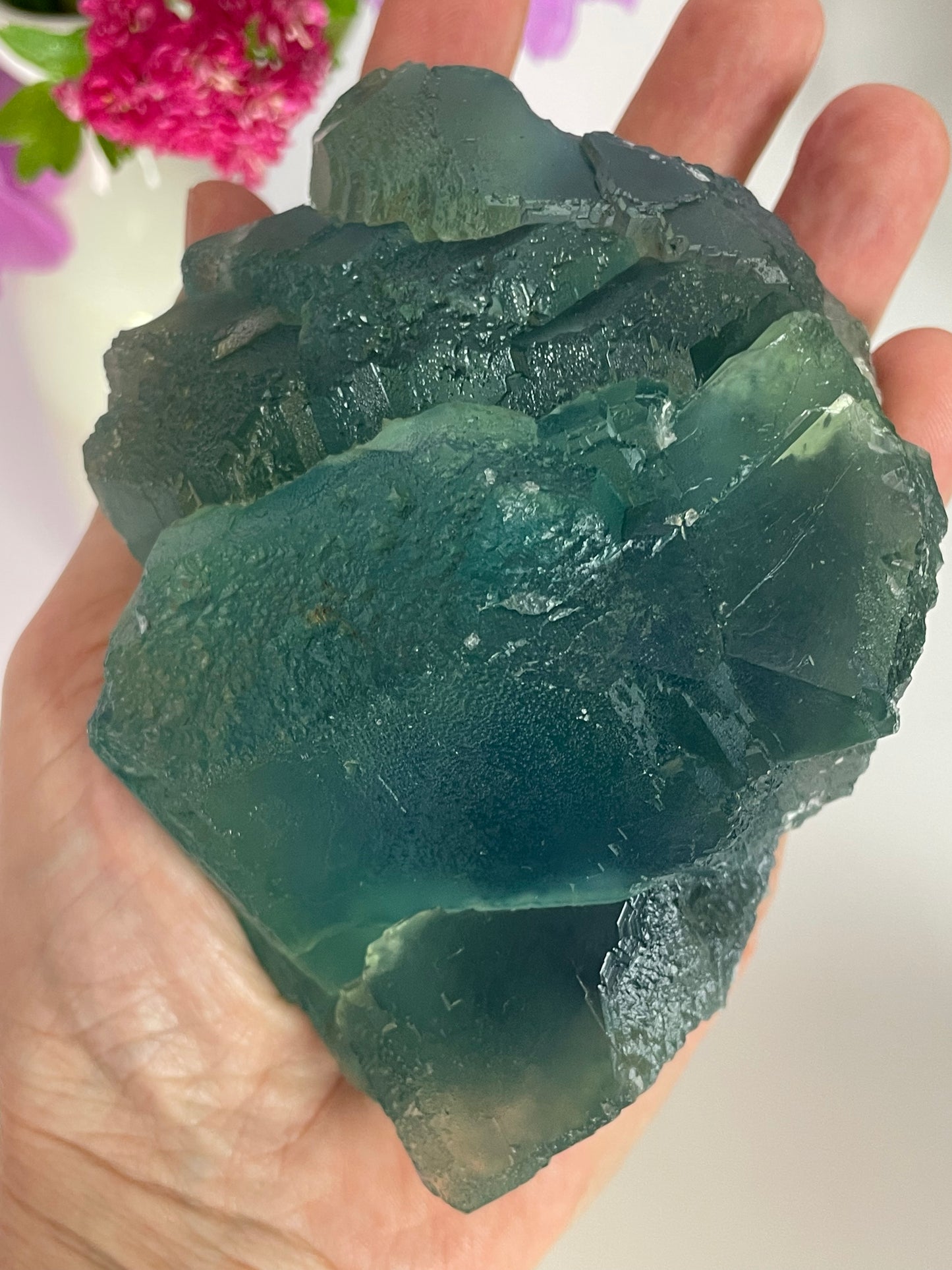 Fluorite Stepped Aqua Green Crystal Cluster from Hunan Province, China