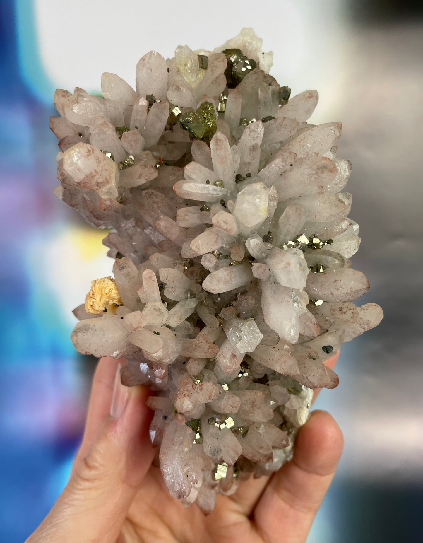 Pink Hematite Quartz Cluster with Pyrites from Hubei Province, China
