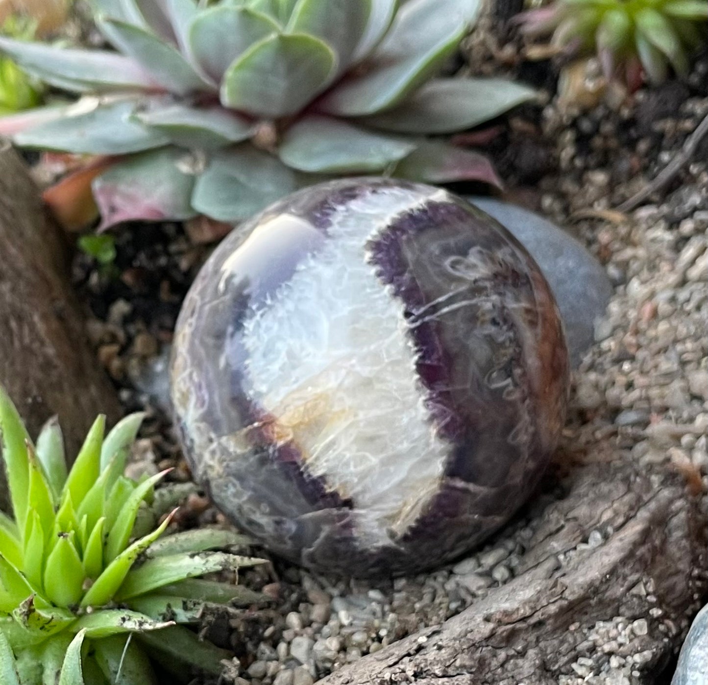 Amethyst Chevron Sphere with Angel Holder