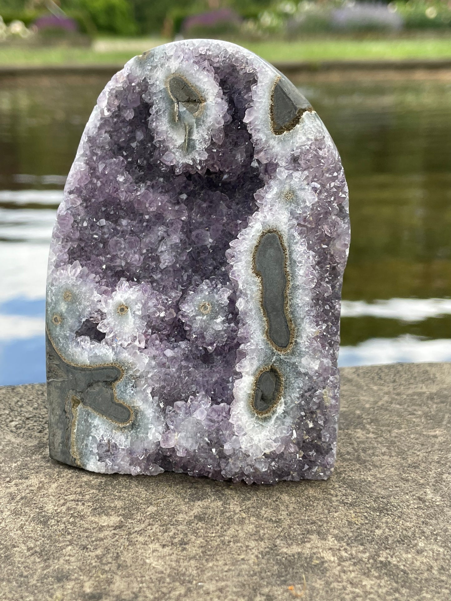 Amethyst Cut Base with Stalactite Eyes from Uruguay