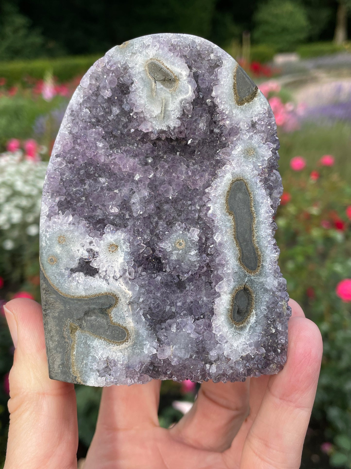 Amethyst Cut Base with Stalactite Eyes from Uruguay