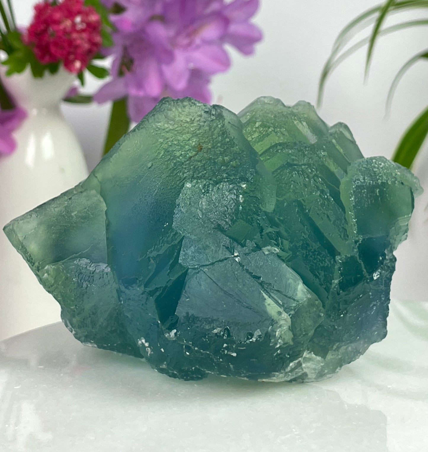 Fluorite Stepped Aqua Green Crystal Cluster from Hunan Province, China