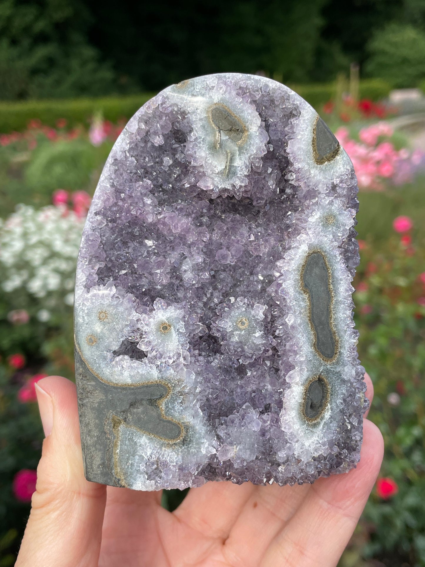 Amethyst Cut Base with Stalactite Eyes from Uruguay