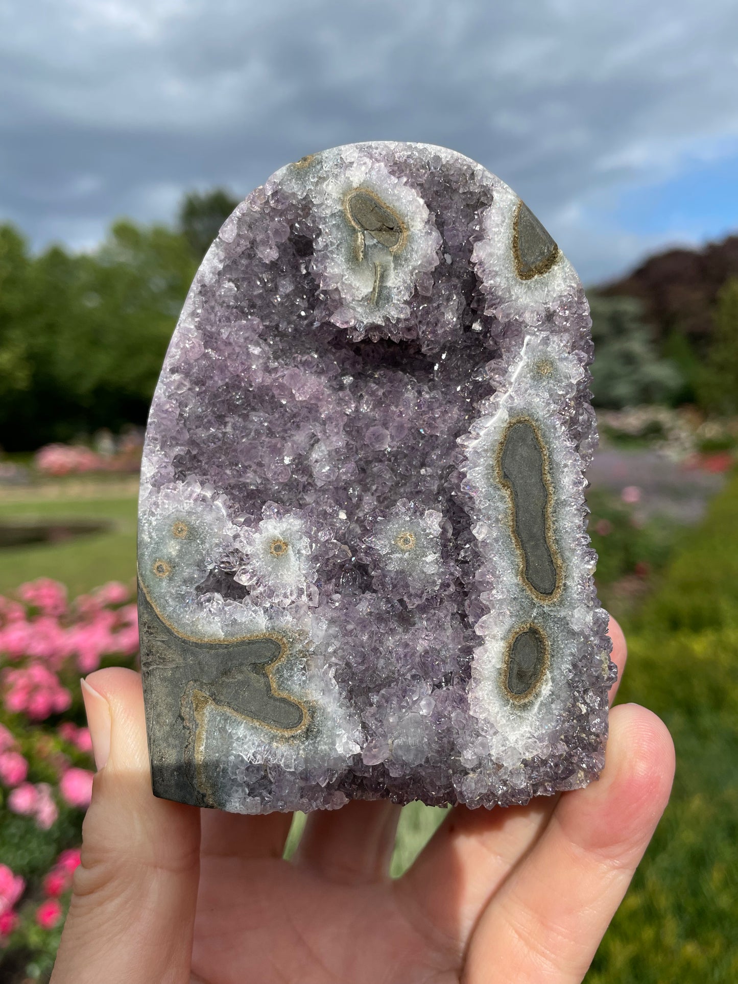 Amethyst Cut Base with Stalactite Eyes from Uruguay