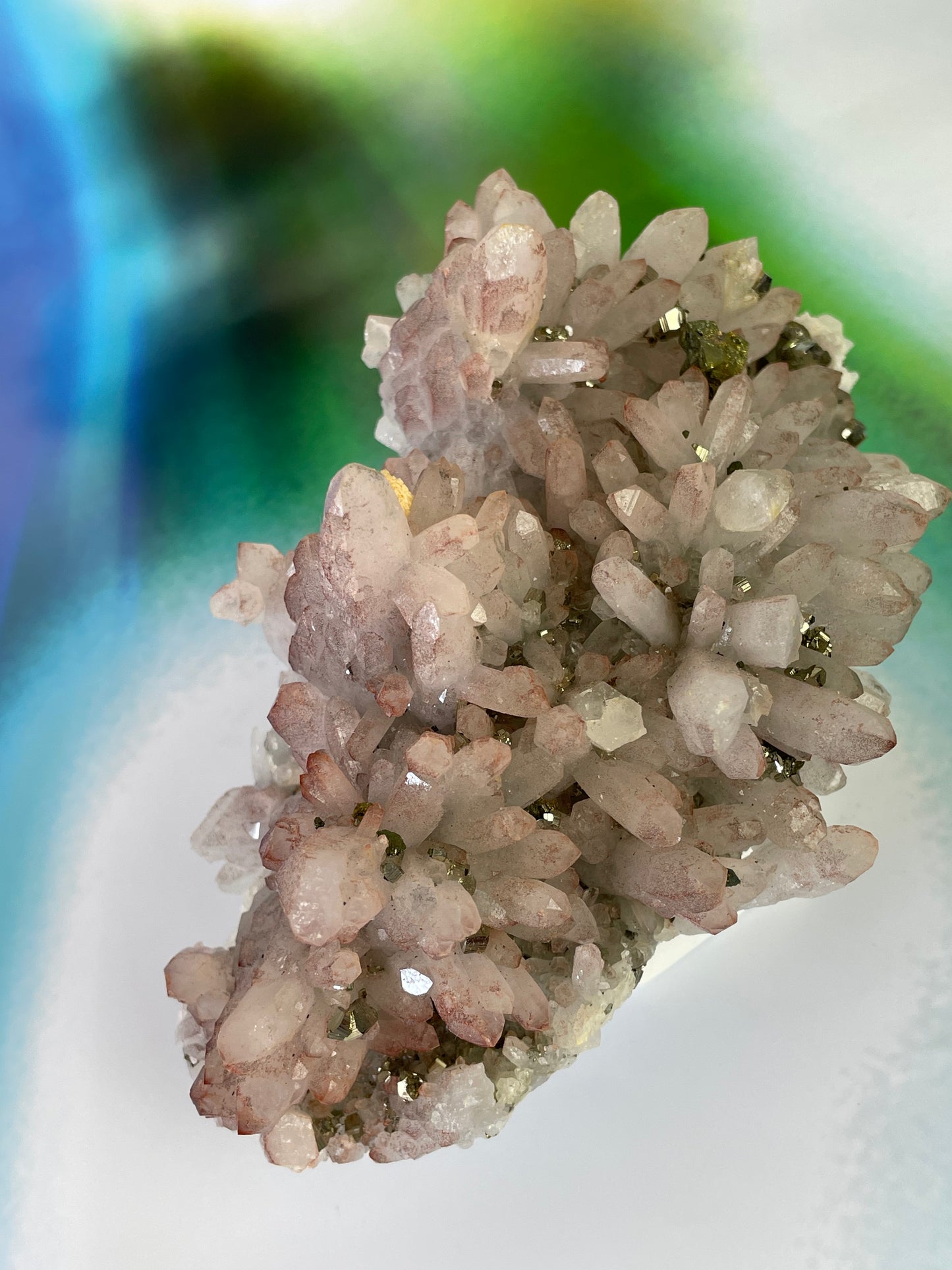 Pink Hematite Quartz Cluster with Pyrites from Hubei Province, China
