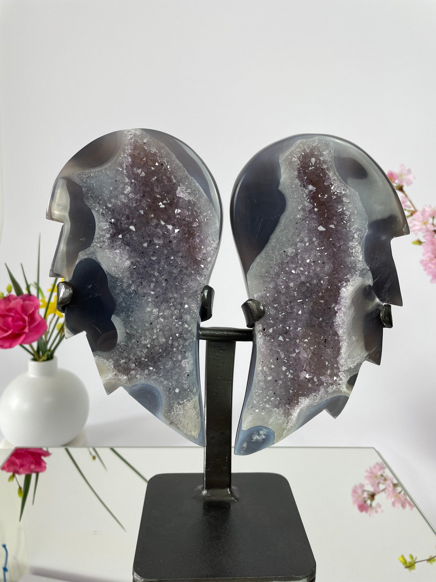 Amethyst Agate Druzy Angel Wings on Stand from Uruguay