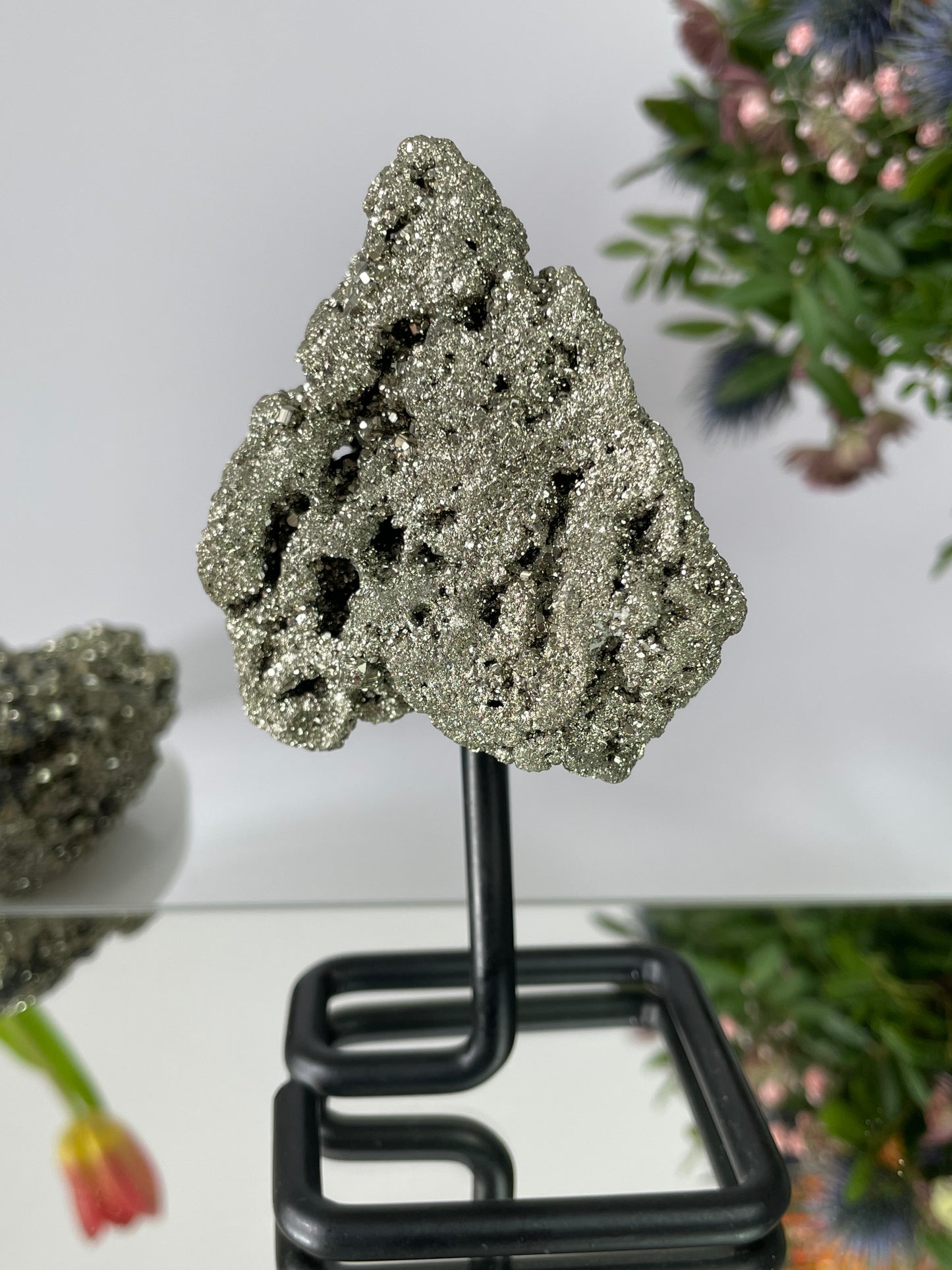 Pyrite Cluster on Metal Stand I