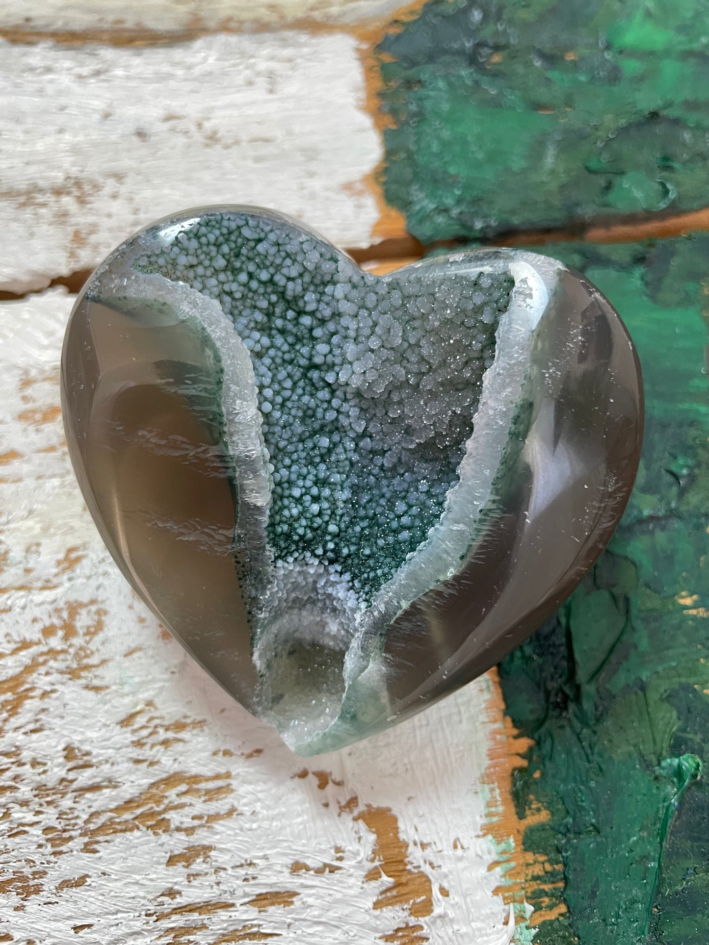 Agate Druzy Green Crystal Heart from Uruguay