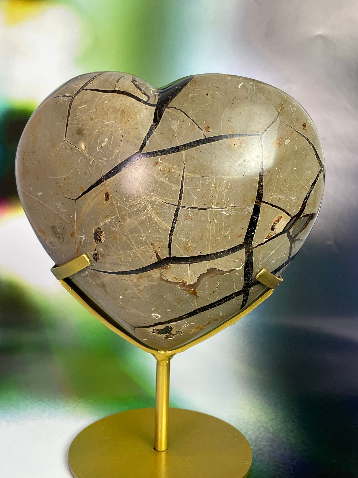 Septerian Druzy Heart with Quartz Crystal on Stand Large