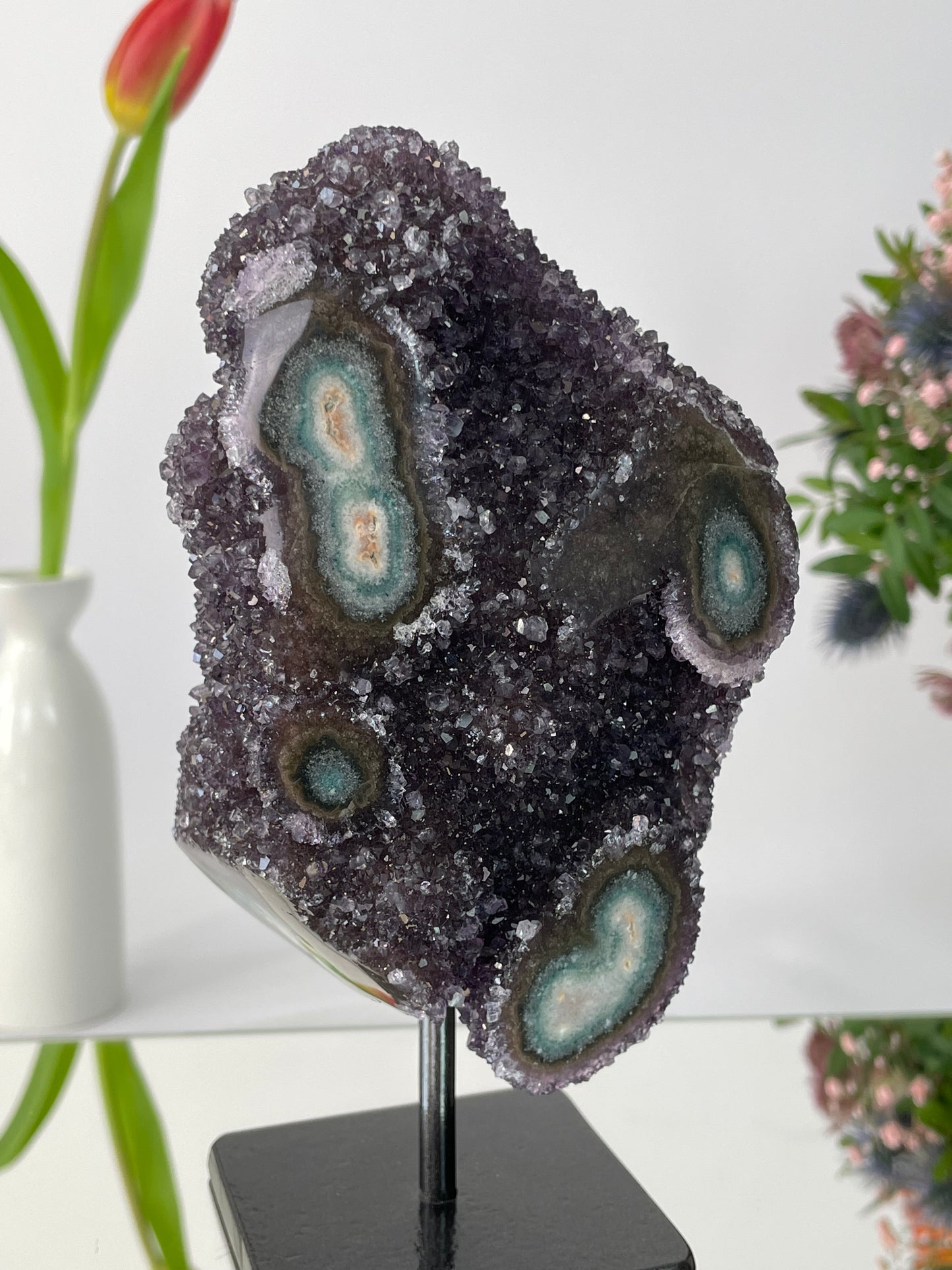 Amethyst Druzy with Stalactite Eyes on Stand from Uruguay