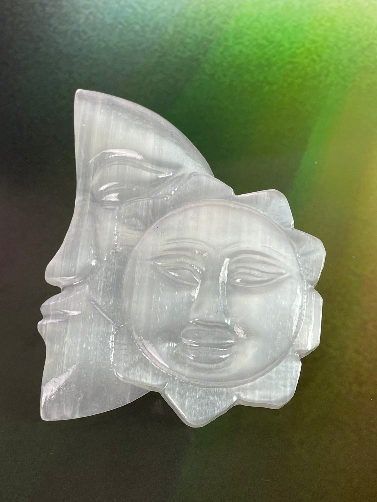 Selenite Sun and Moon, Satin Spar