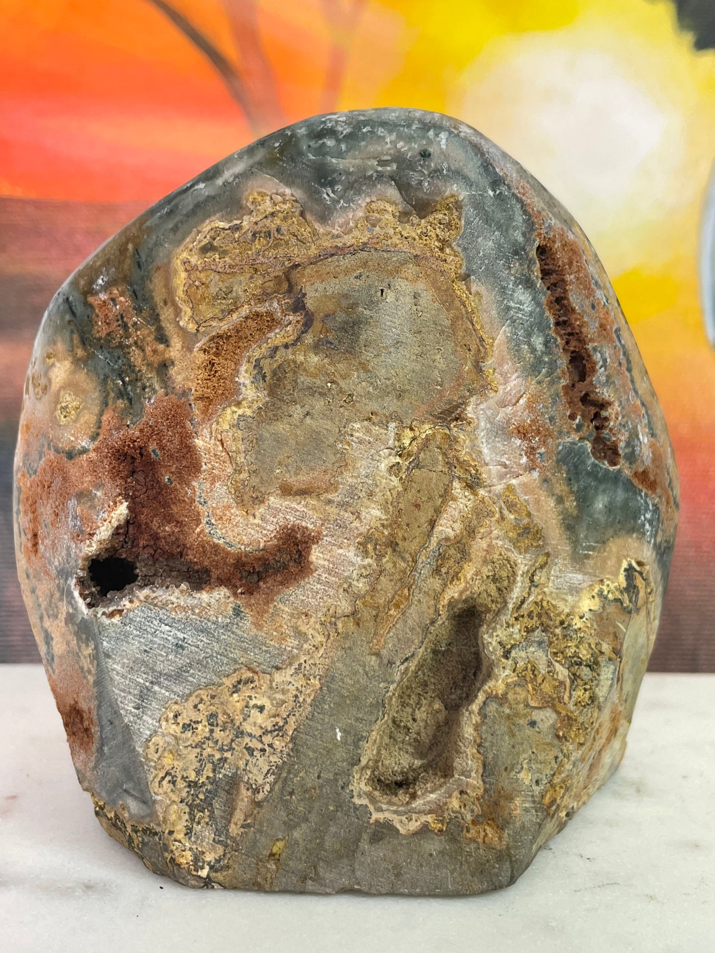 Druzy Jasper Green Cut Base from Uruguay