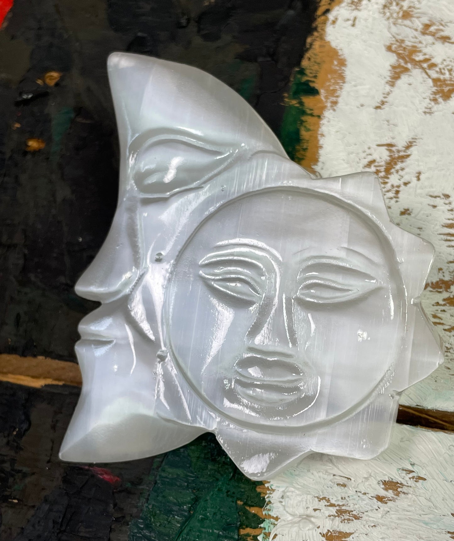 Selenite Sun&Moon, Satin Spar