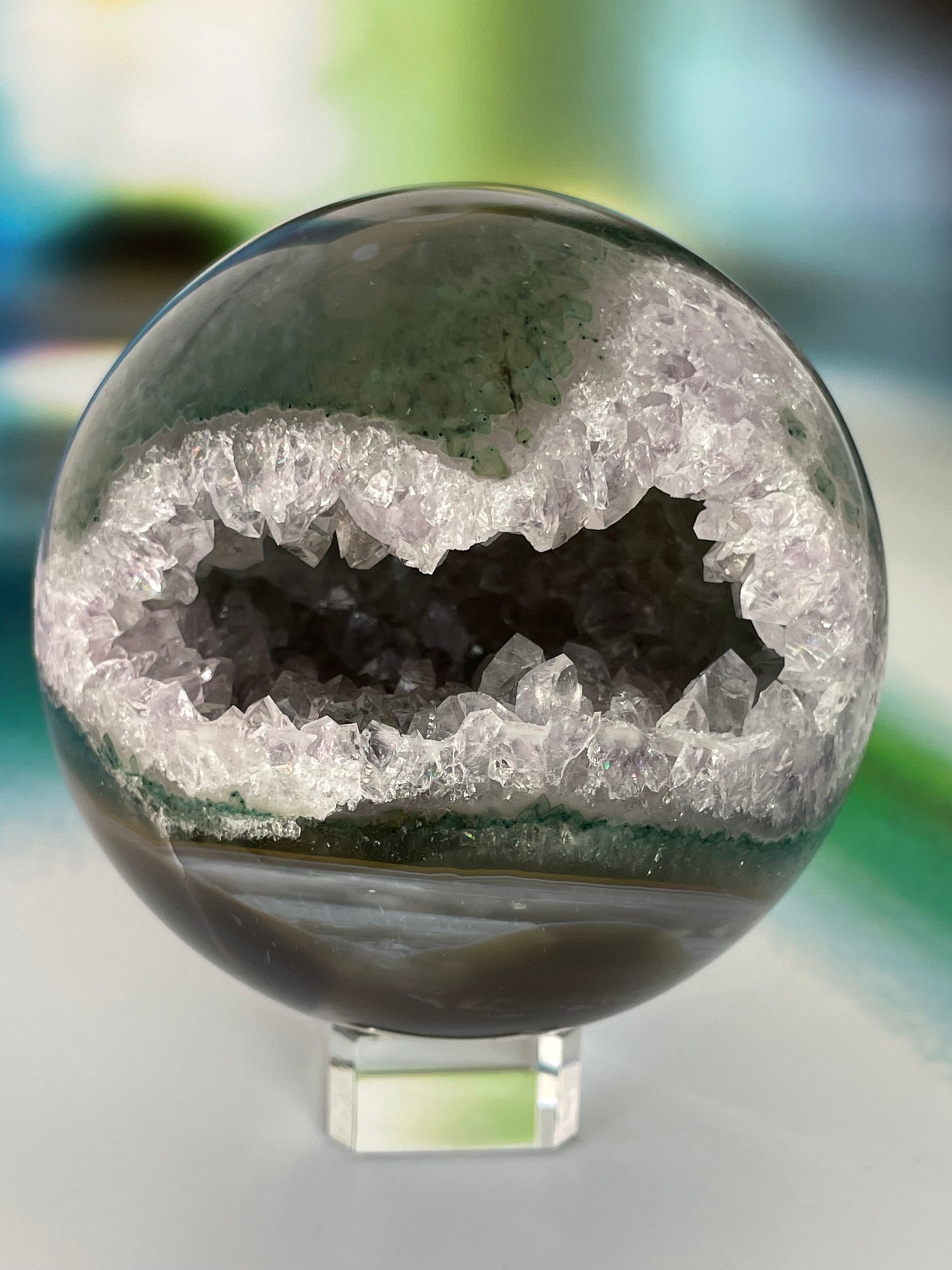 Amethyst Sphere with Green Brown Agate from Uruguay