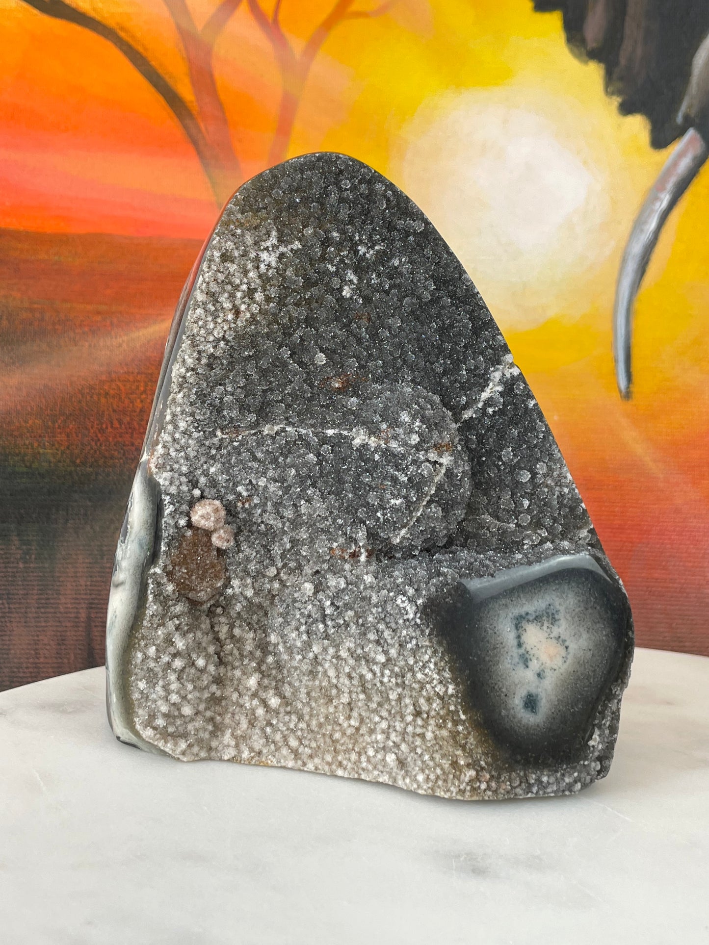 Druzy Jasper with Grey-Pastel Tiny Quartz with Stalactite Eye from Uruguay