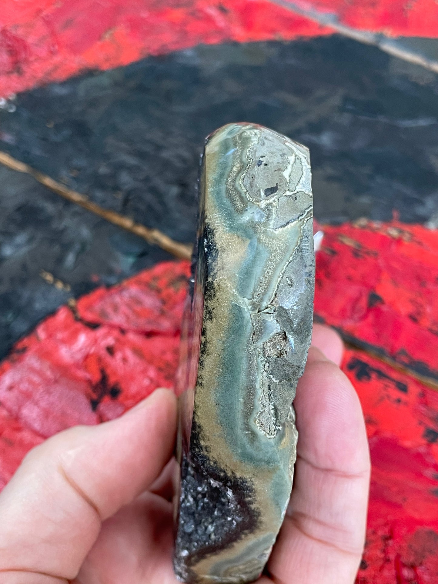 Jasper Black Druzy Heart with Yellow-Green Stalactite Eye from Uruguay