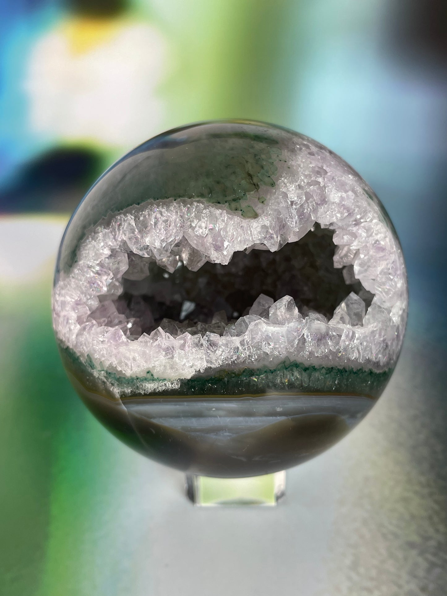 Amethyst Sphere with Green Brown Agate from Uruguay