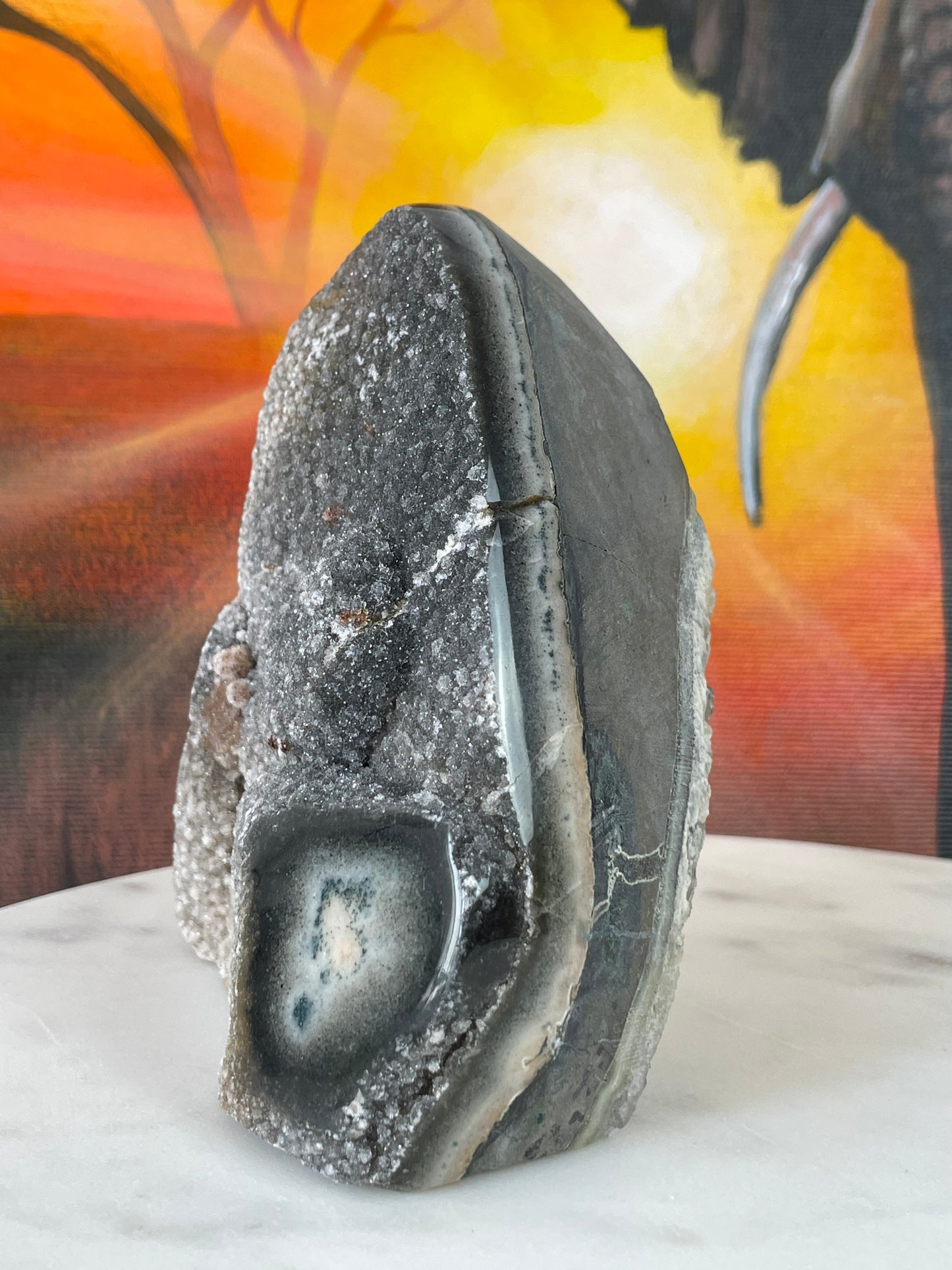 Druzy Jasper with Grey-Pastel Tiny Quartz with Stalactite Eye from Uruguay